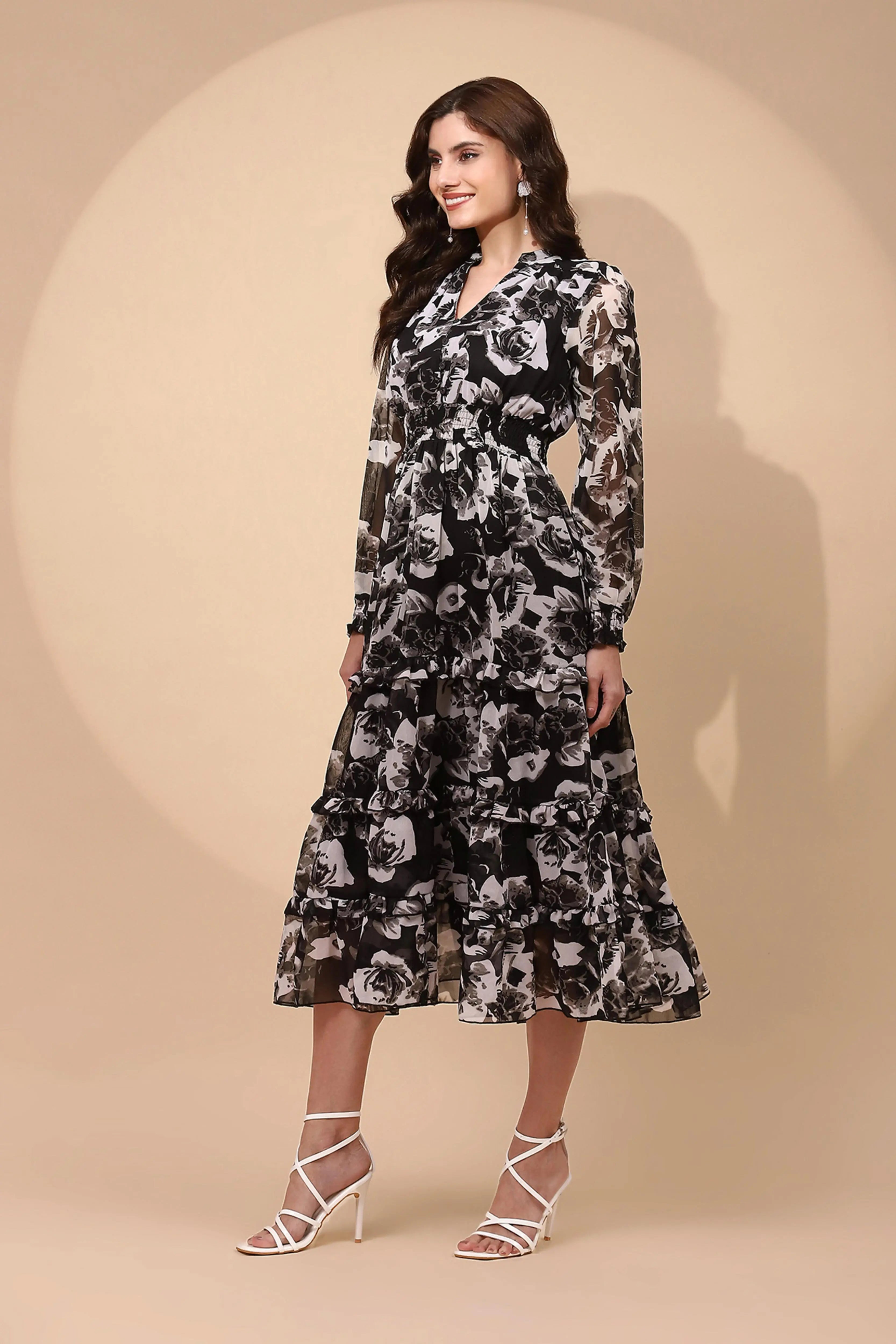 Black Georgette Regular Fit Dress For Women - Global Republic