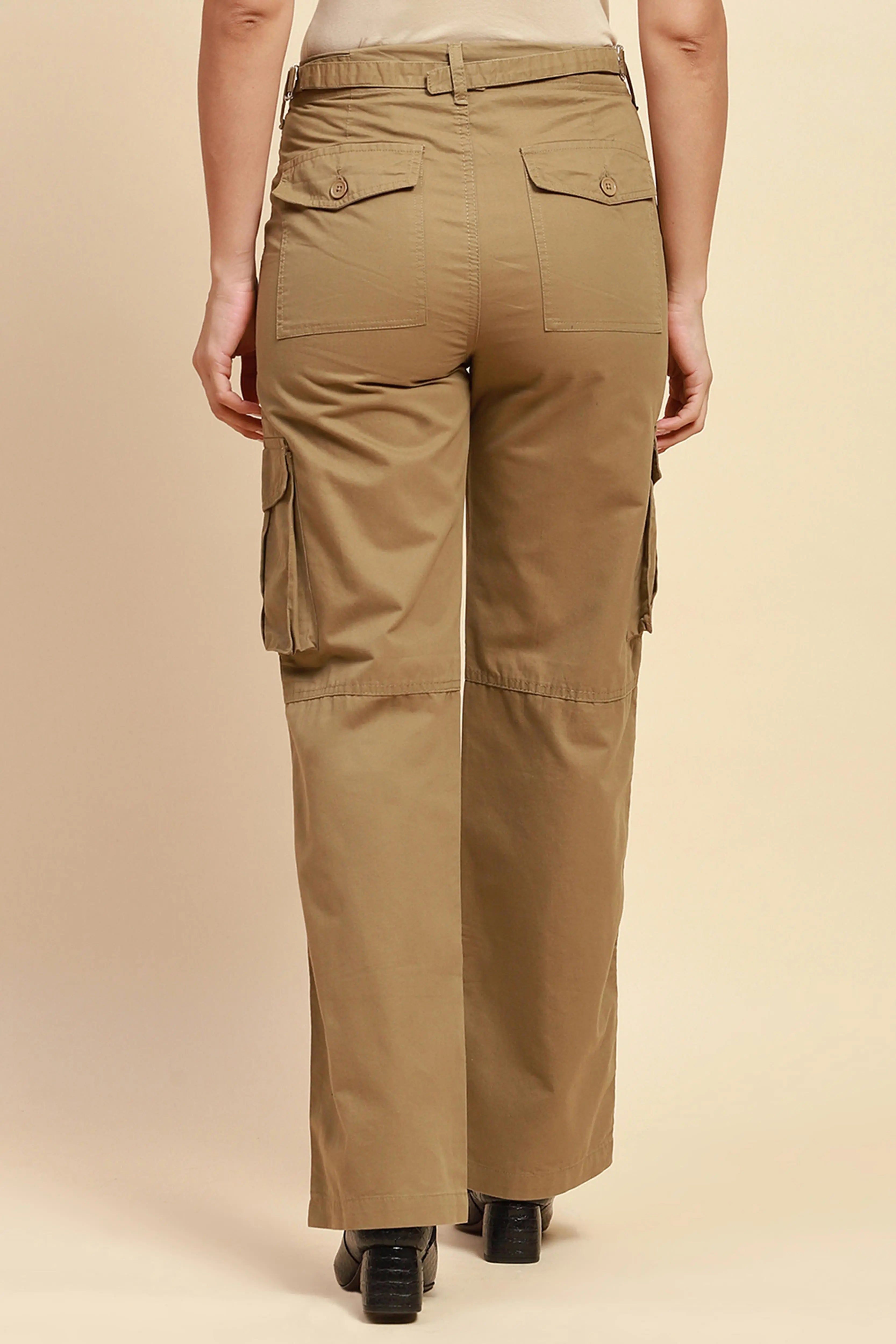 Khaki Cotton Straight Fit Cargo - Global Republic