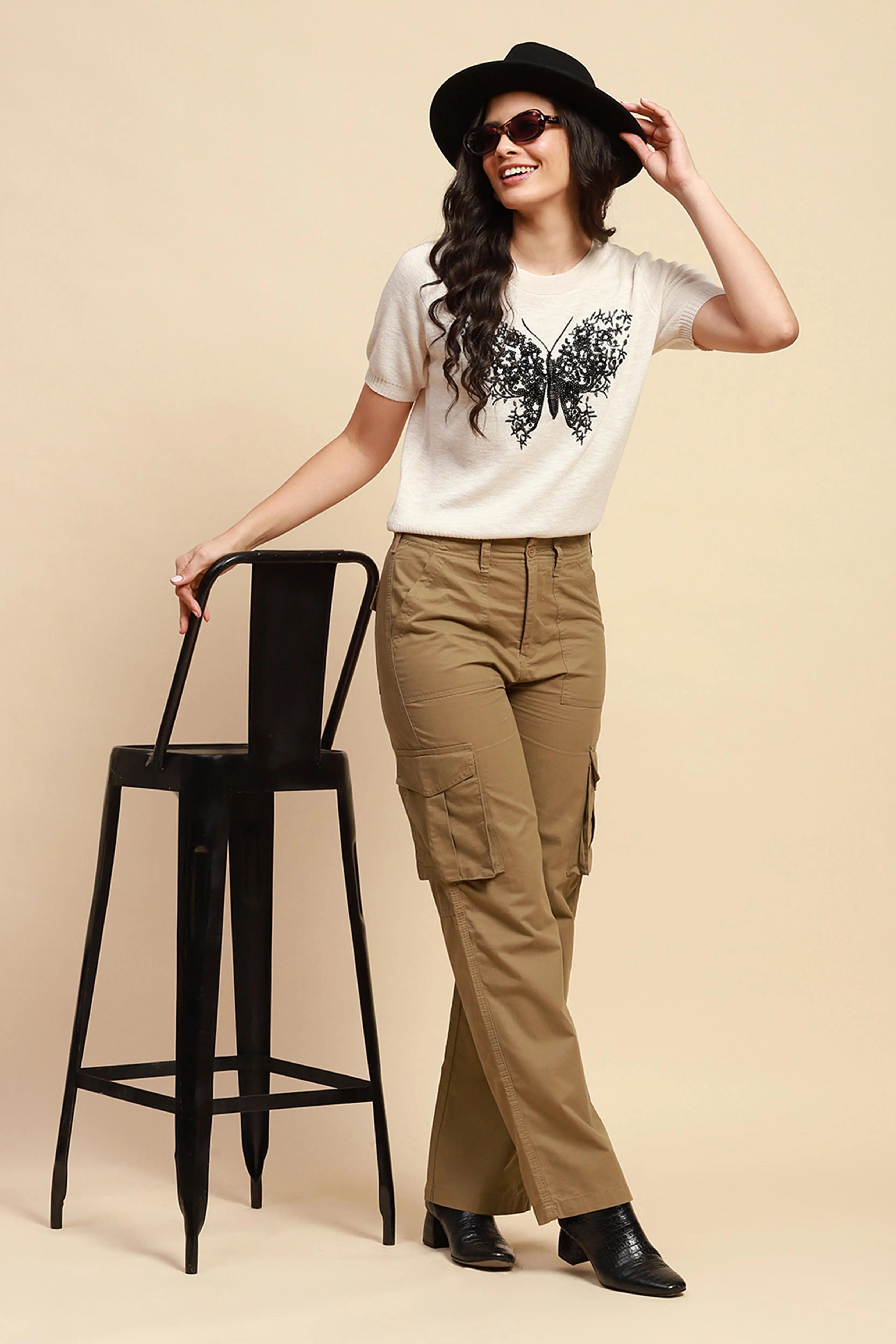 Khaki Cotton Straight Fit Cargo - Global Republic