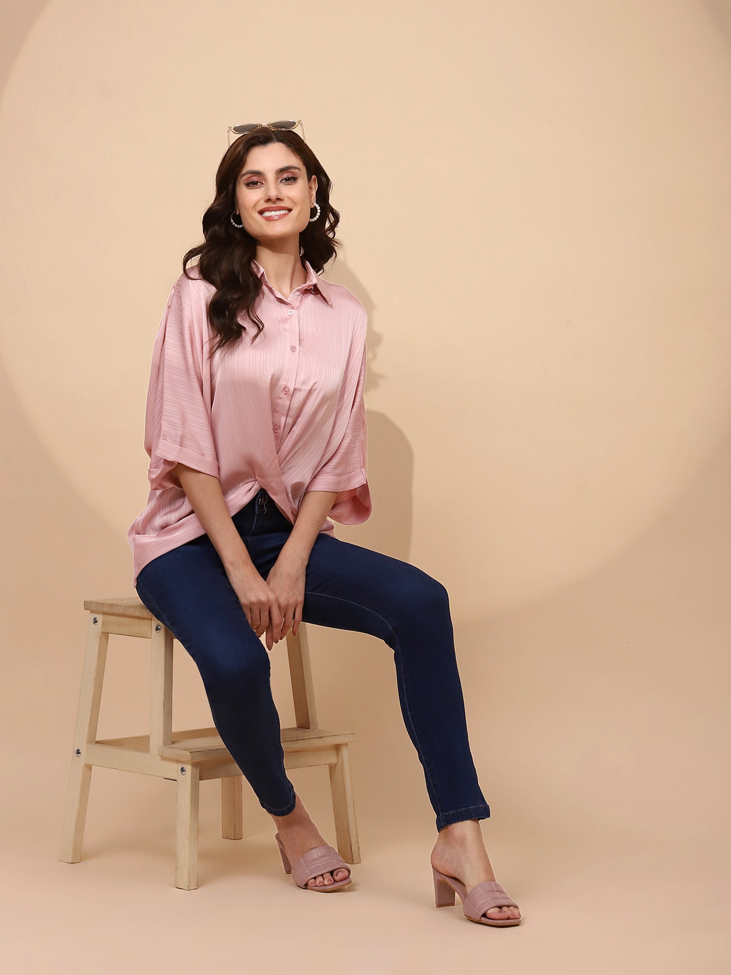 Pink Polyester Blend Loose Top