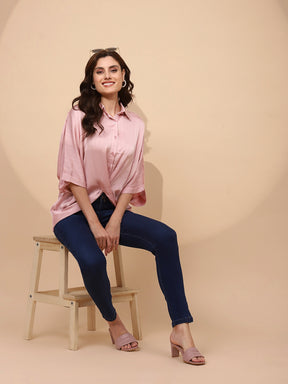 Pink Polyester Blend Loose Top