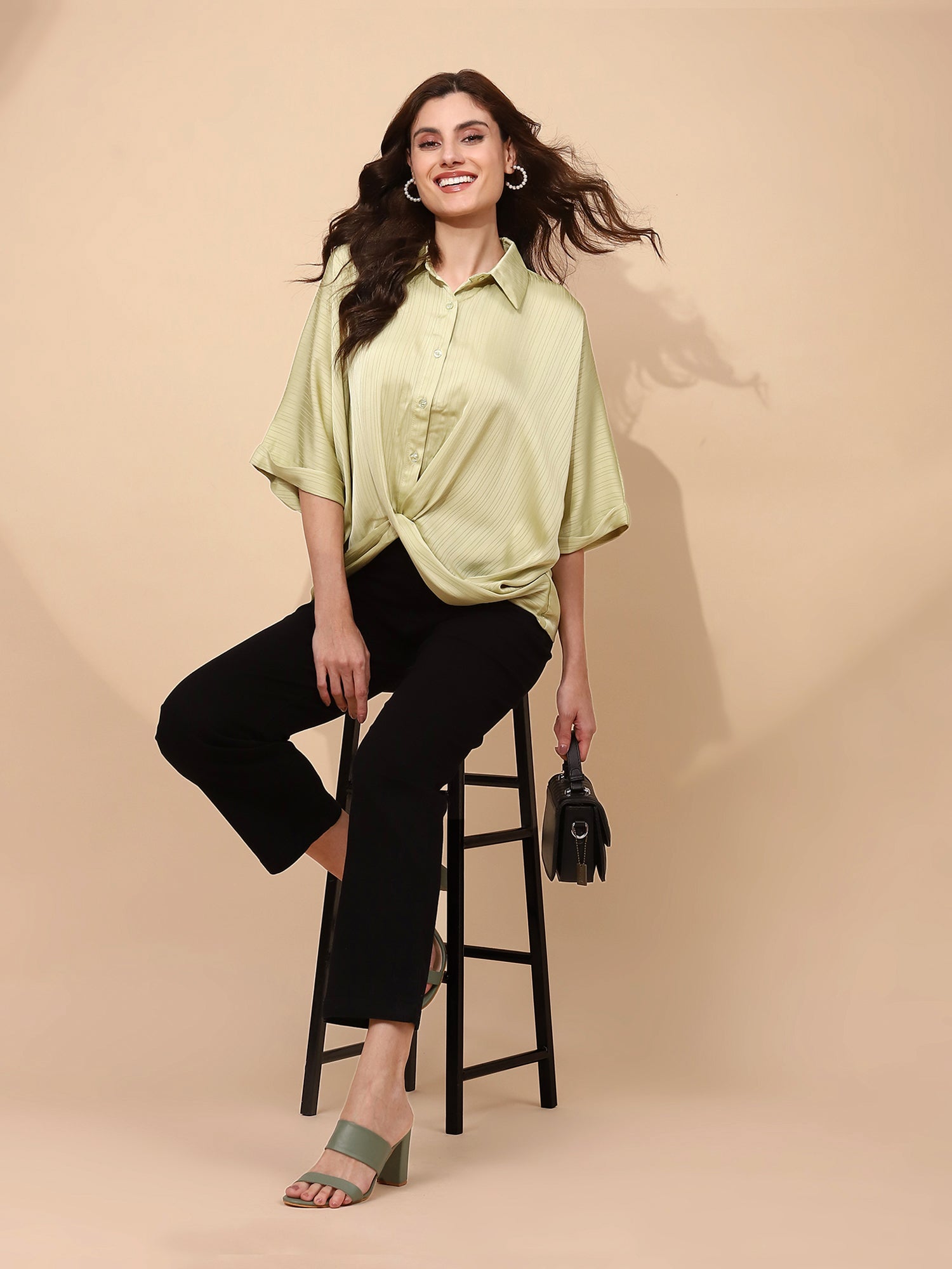 Green  Loose Blouson Top - Global Republic
