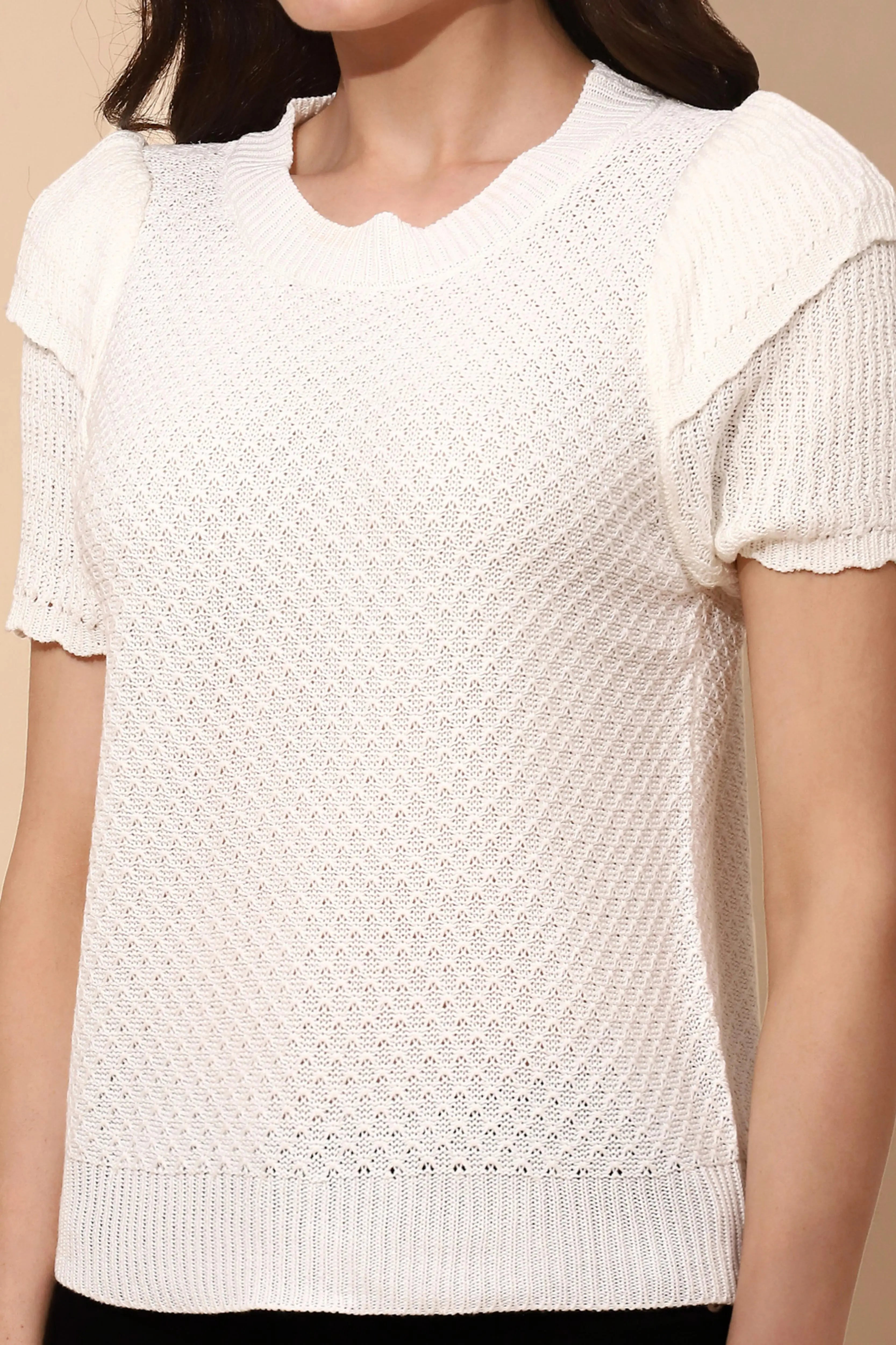 White Viscose Regular Fit Top - Global Republic