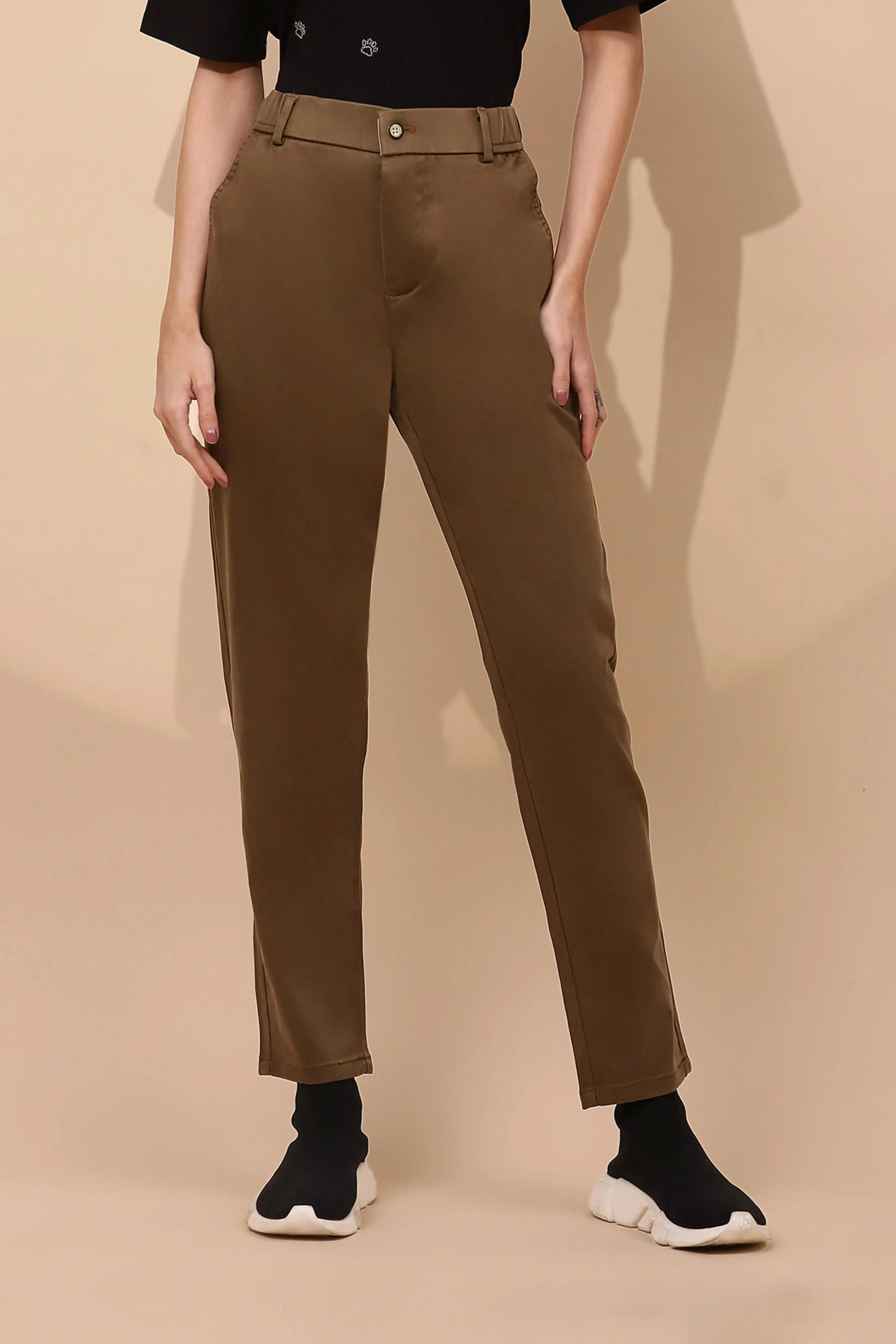 Khaki Cotton Blend Slim Trouser - Global Republic