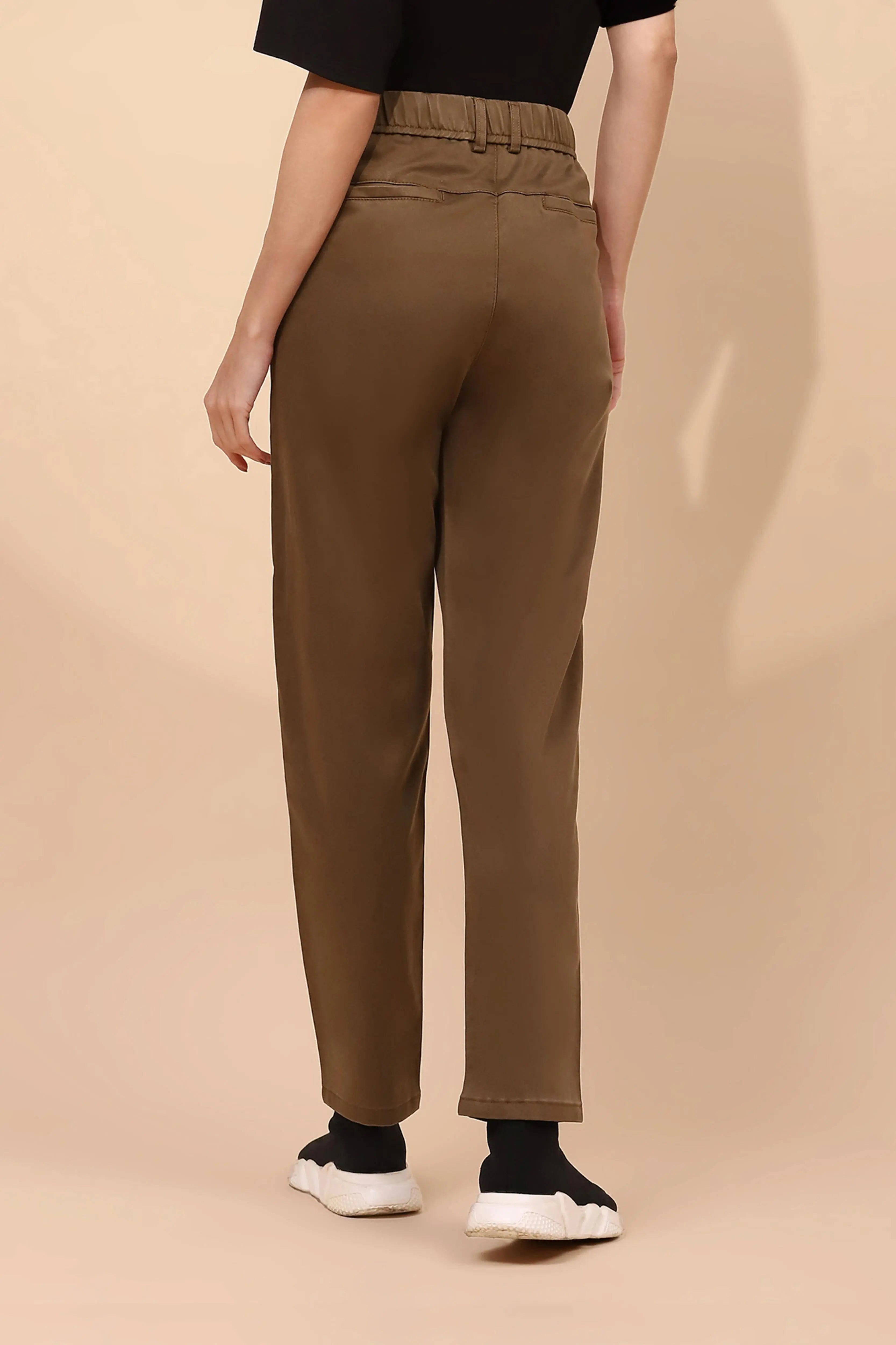 Khaki Cotton Blend Slim Trouser - Global Republic