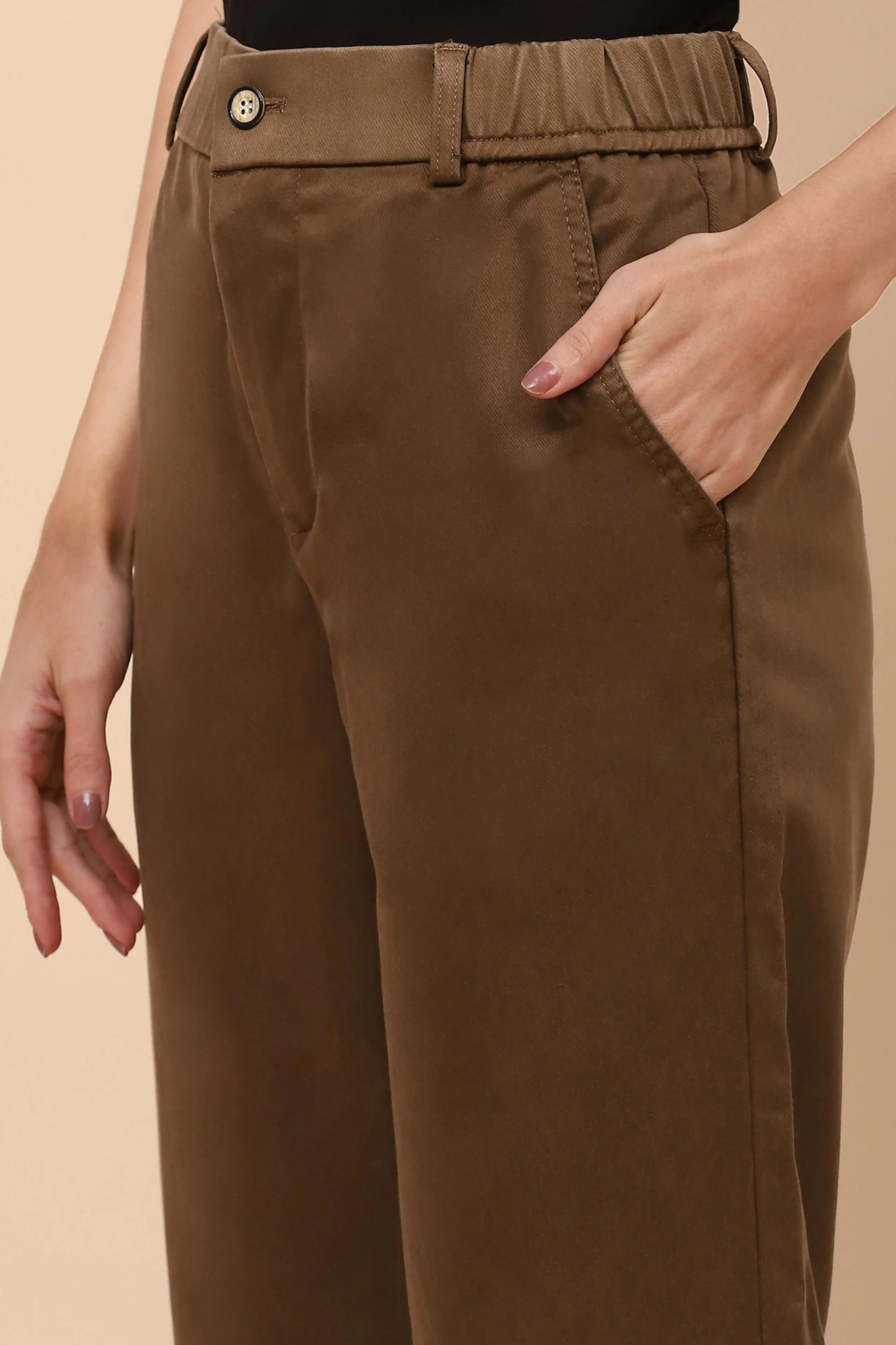 Khaki Cotton Blend Slim Trouser - Global Republic