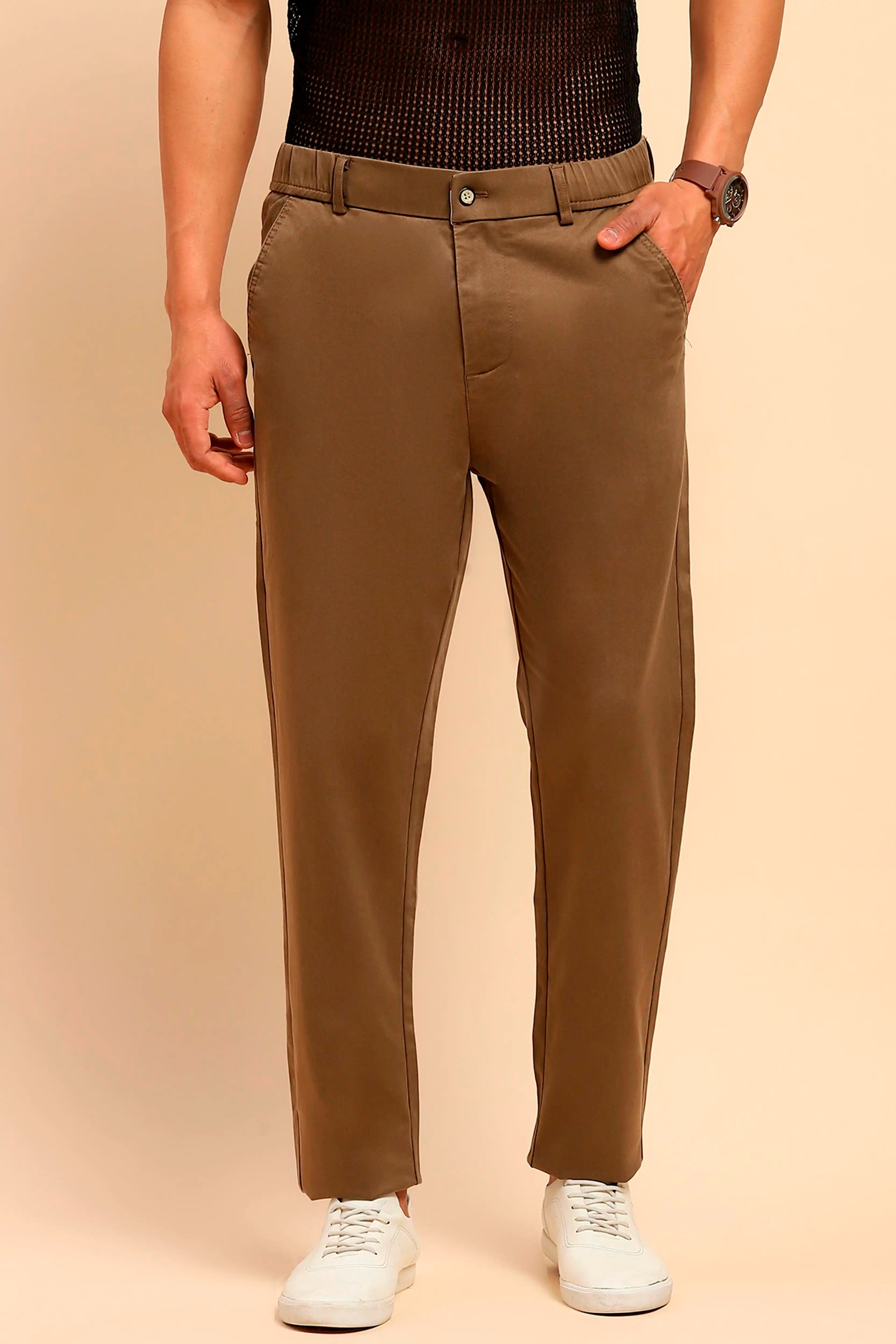 Khaki Cotton Blend Slim Trouser
