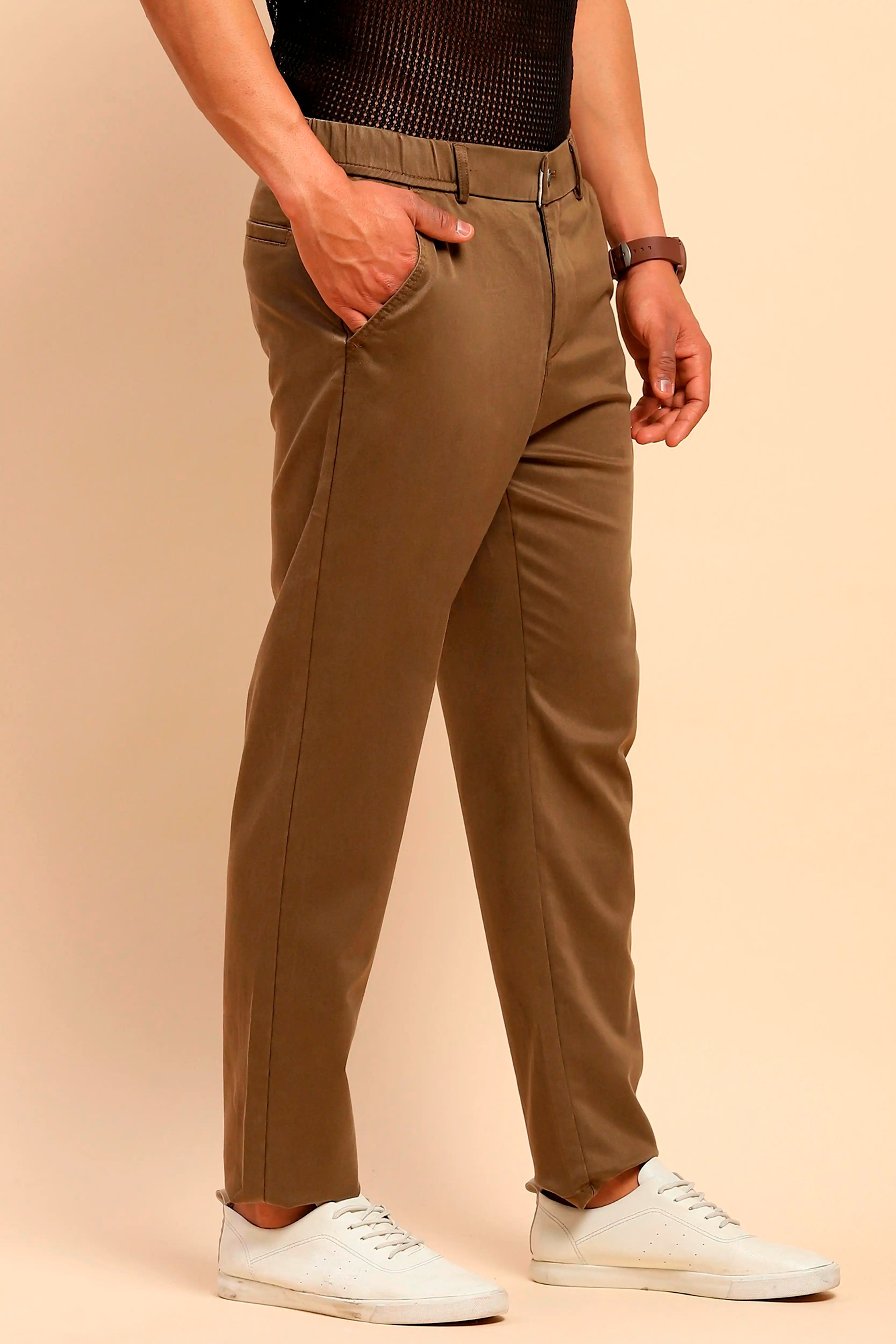 Khaki Cotton Blend Slim Trouser