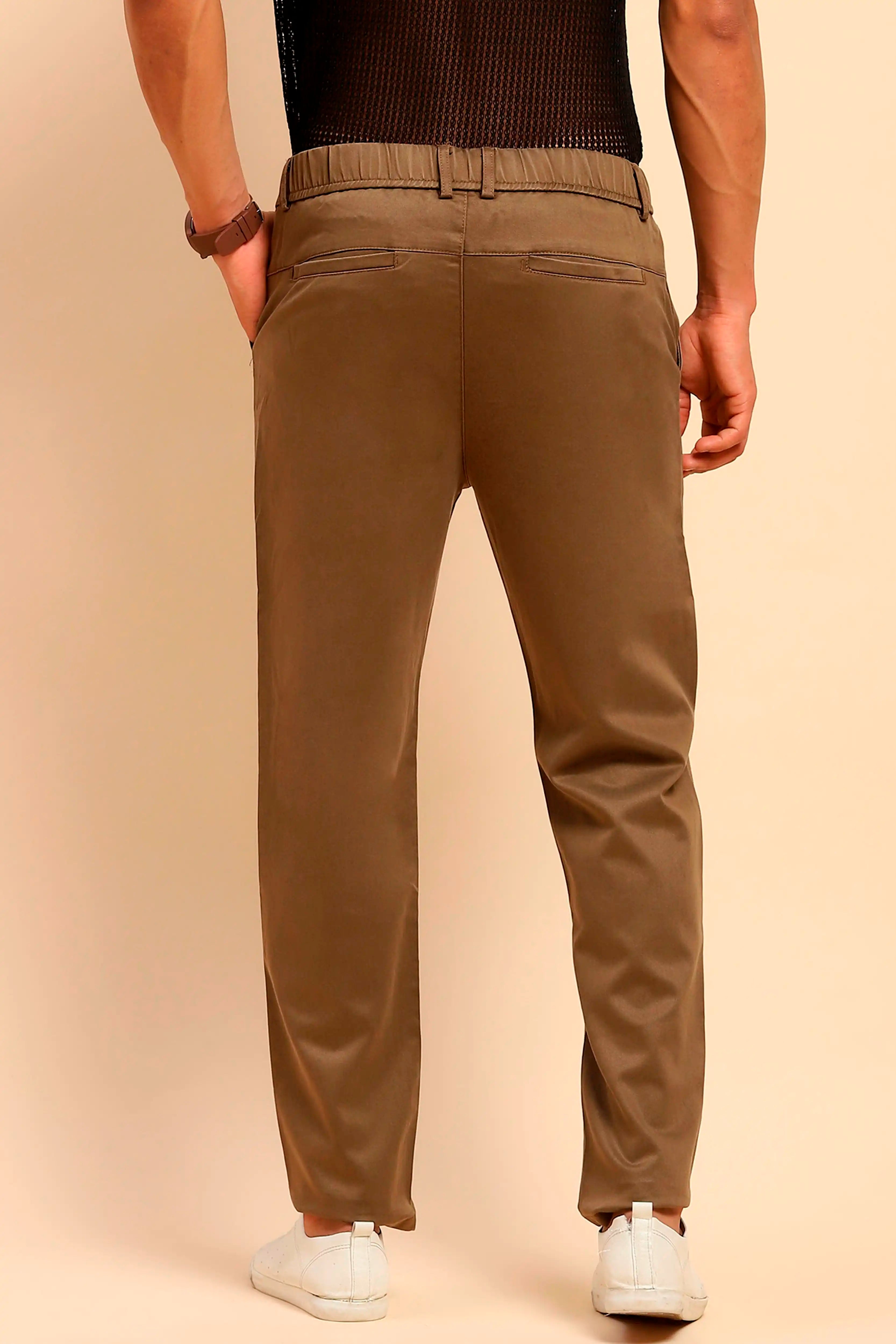 Khaki Cotton Blend Slim Trouser