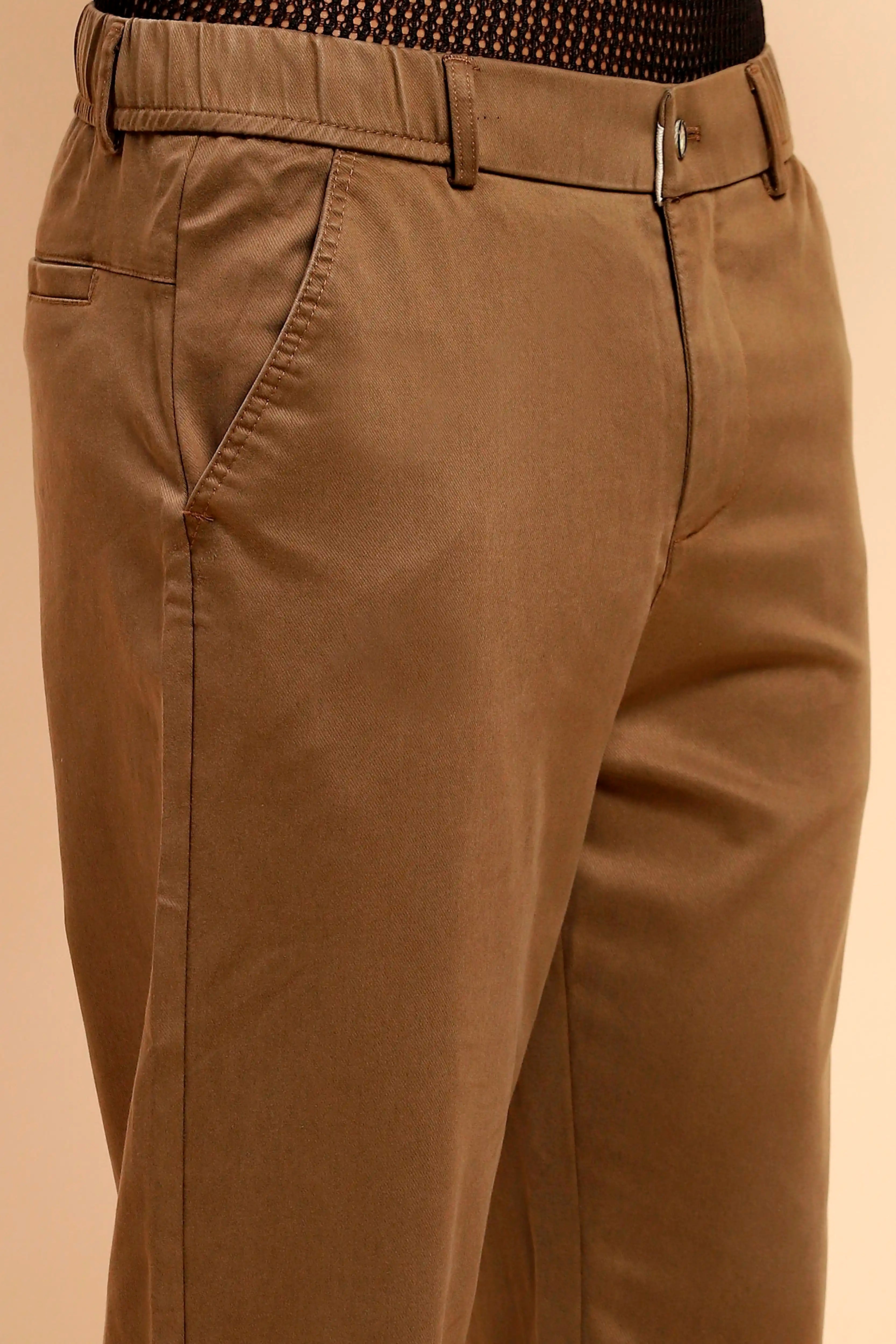 Khaki Cotton Blend Slim Trouser