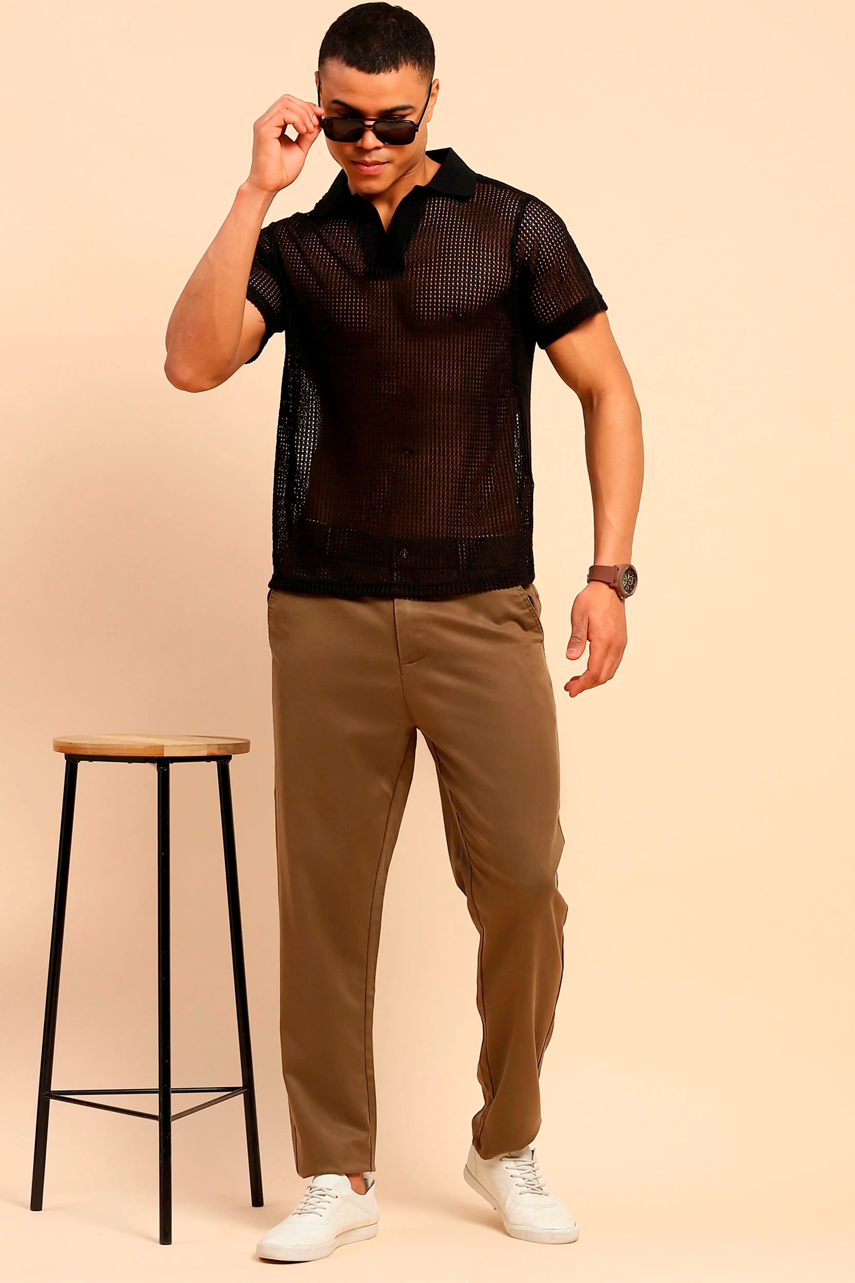 Khaki Cotton Blend Slim Trouser