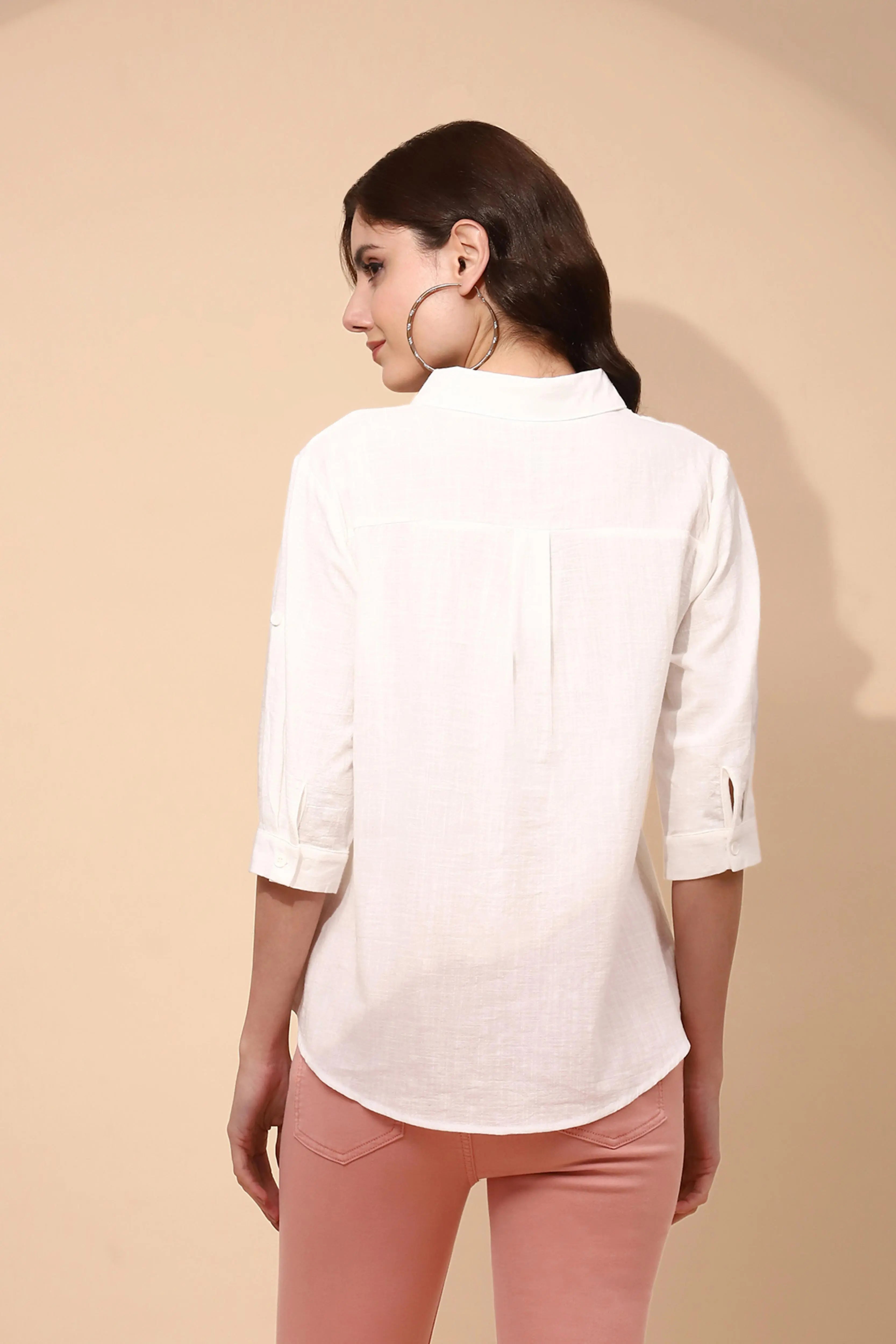 White Cotton Blend Regular Fit Shirt - Global Republic