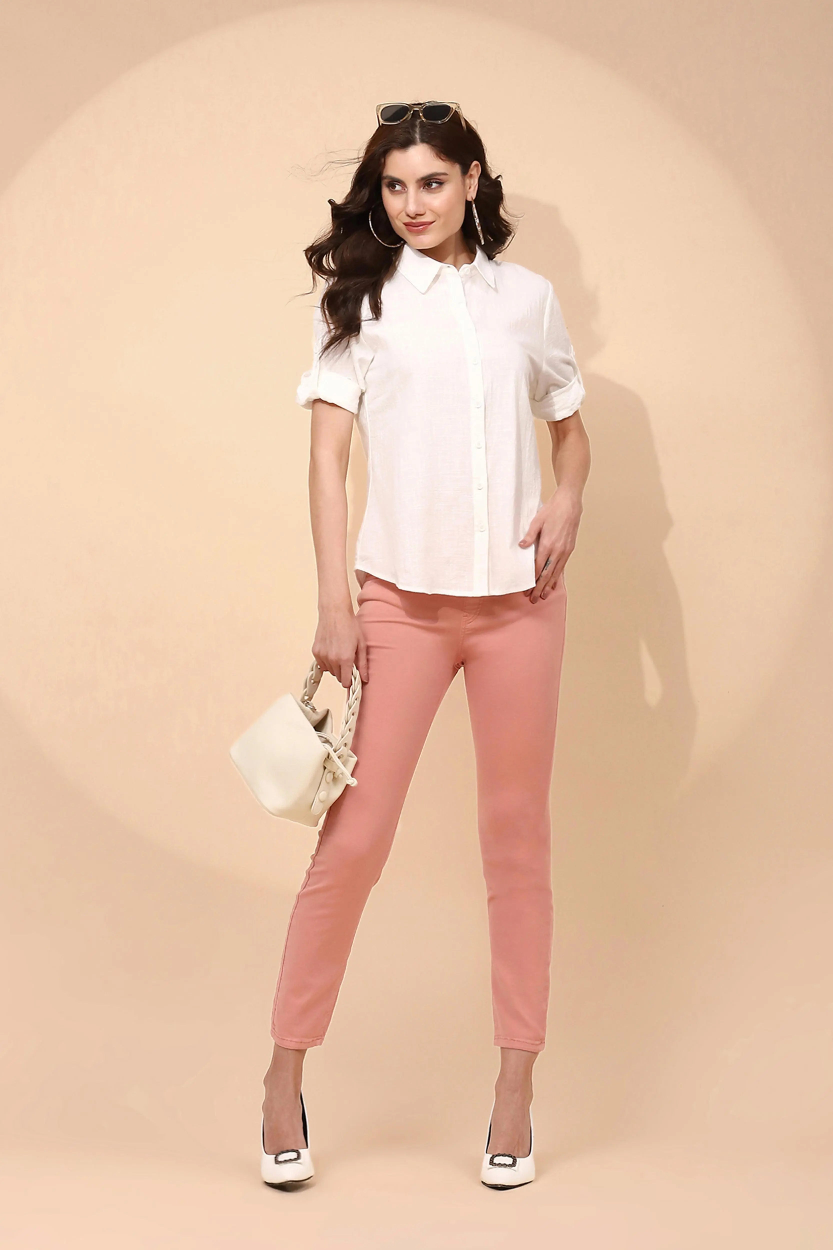 White Cotton Blend Regular Fit Shirt - Global Republic