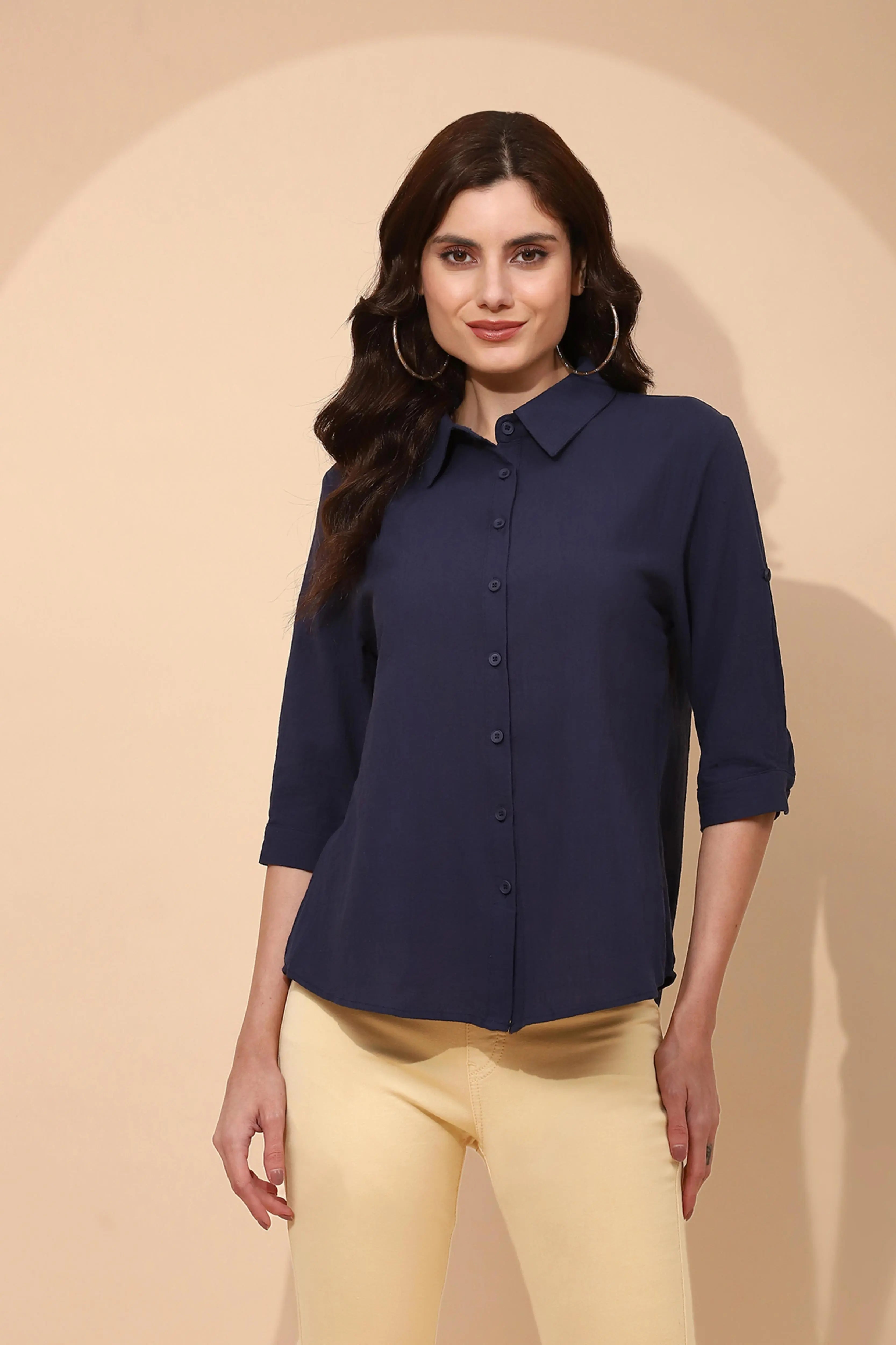 Navy Blue Cotton Formal Shirt - Global Republic