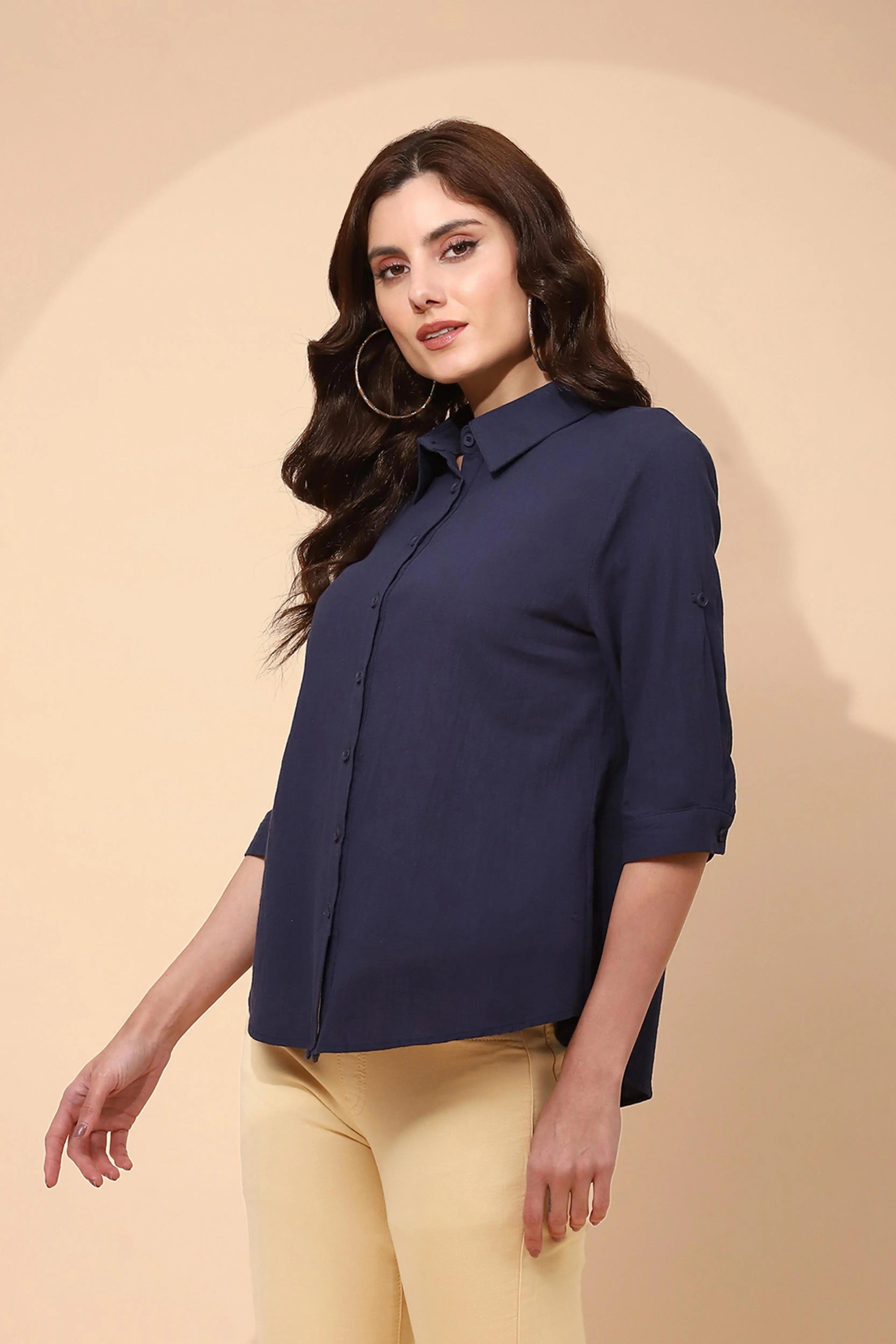 Navy Blue Cotton Formal Shirt - Global Republic