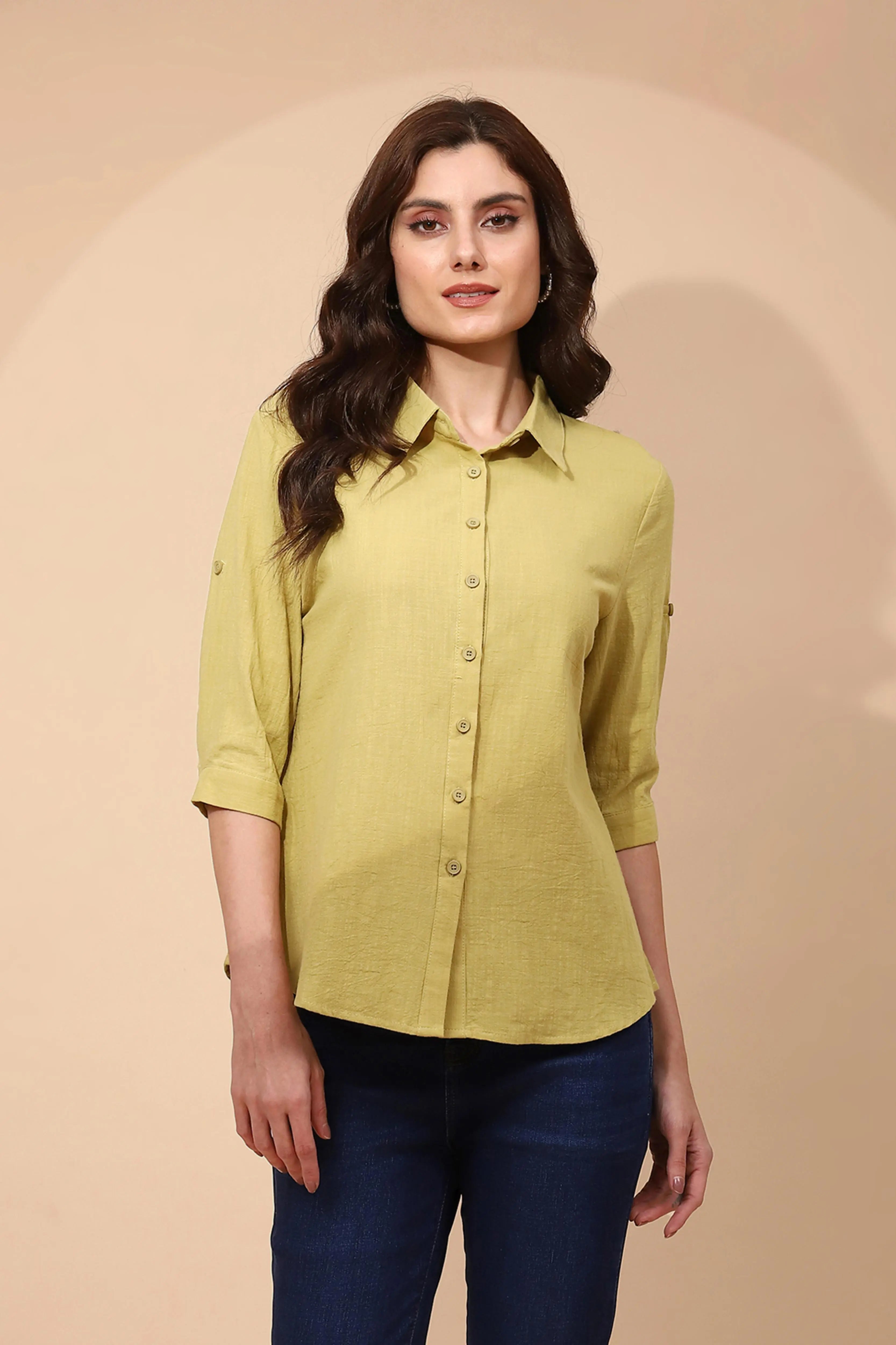Light Olive Cotton Formal Shirt - Global Republic