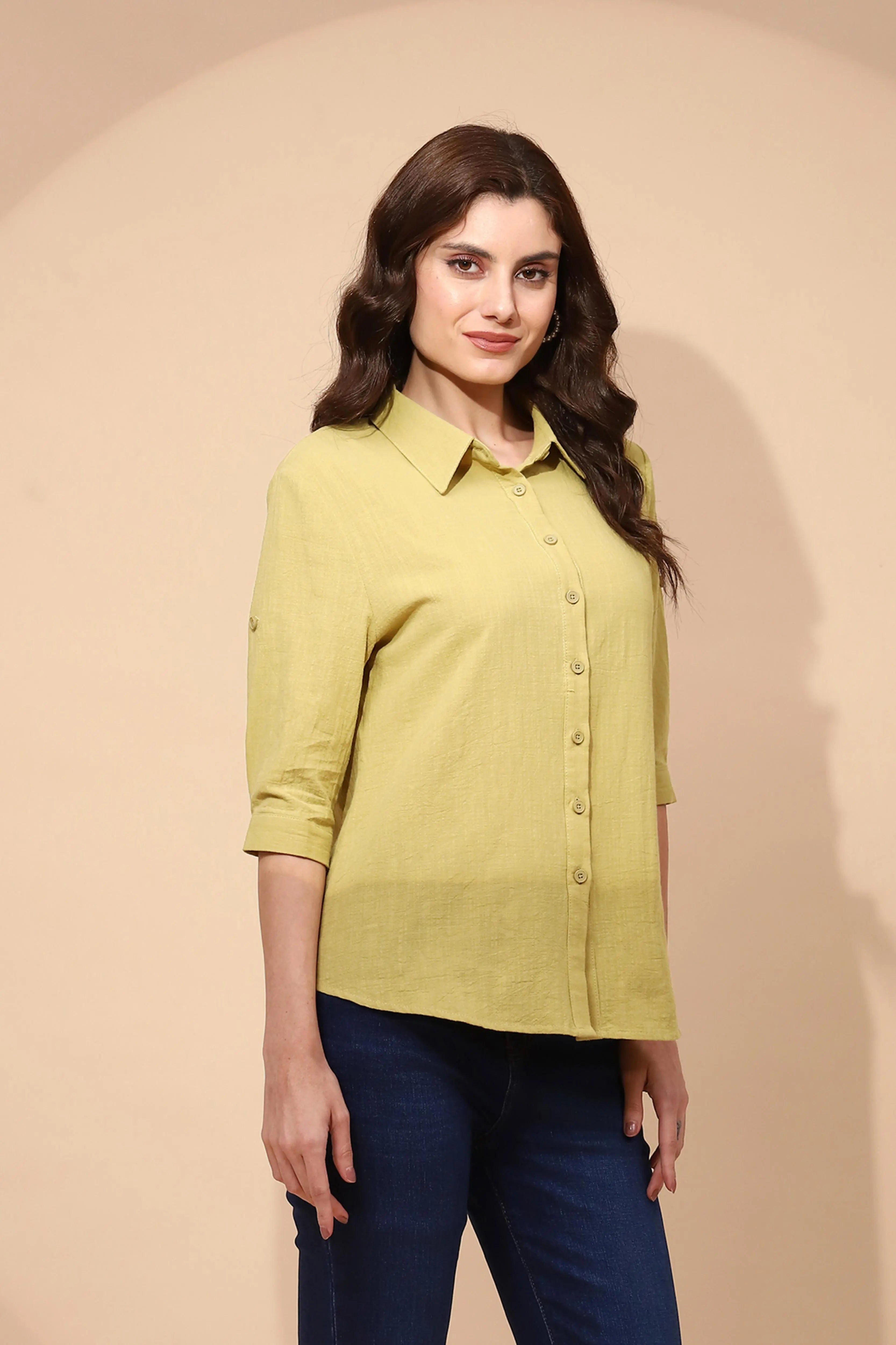 Light Olive Cotton Formal Shirt - Global Republic