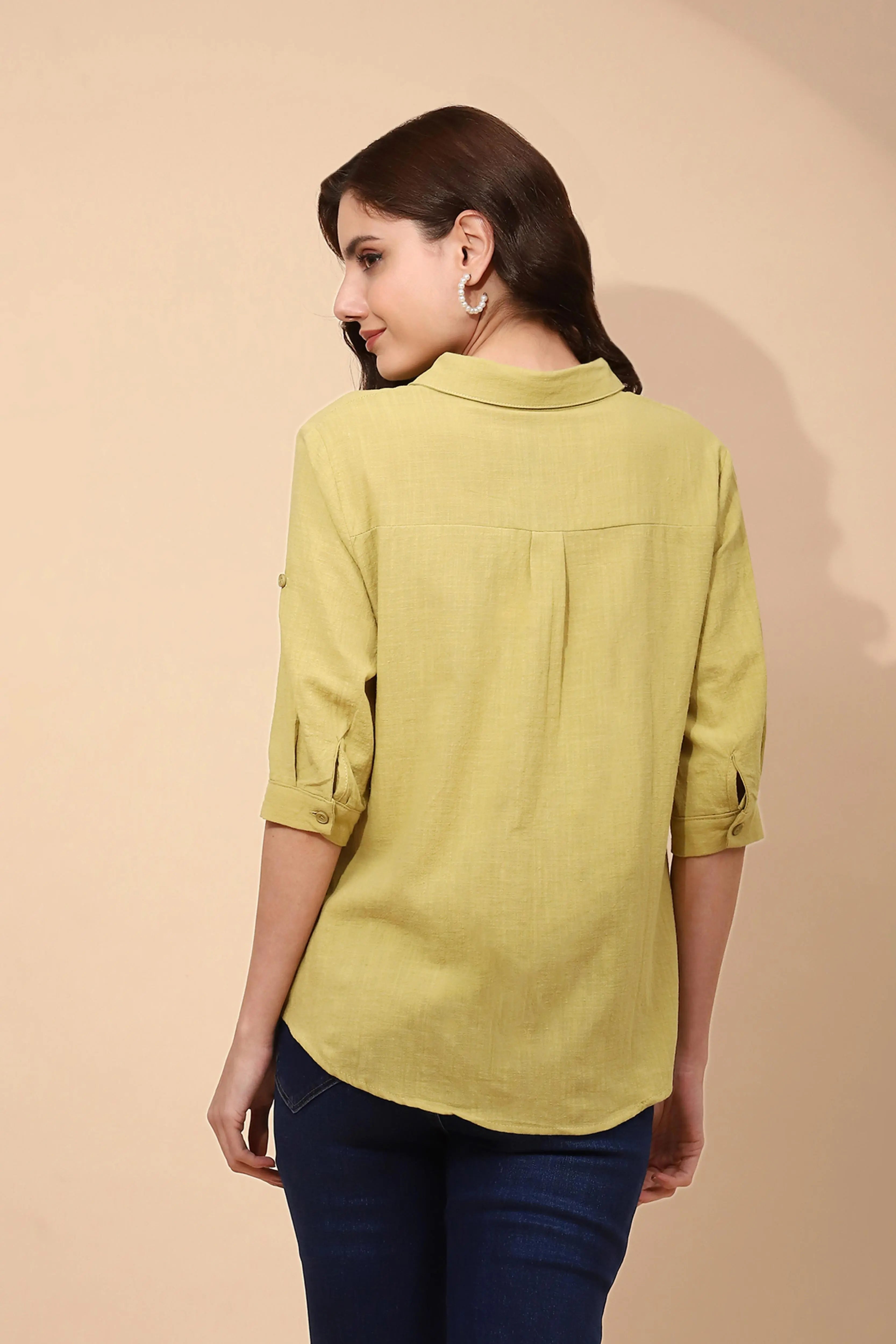 Light Olive Cotton Formal Shirt - Global Republic