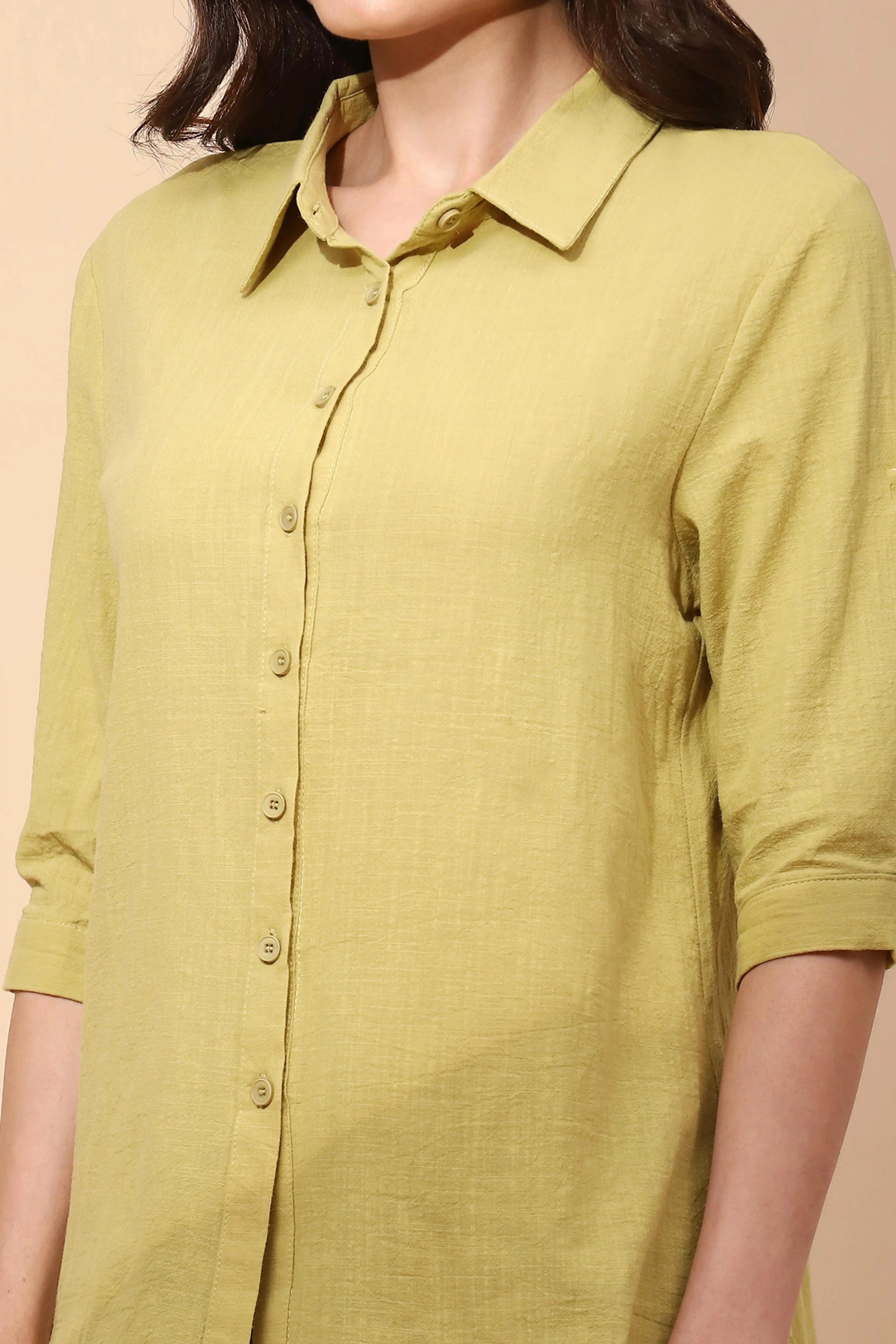 Light Olive Cotton Formal Shirt - Global Republic