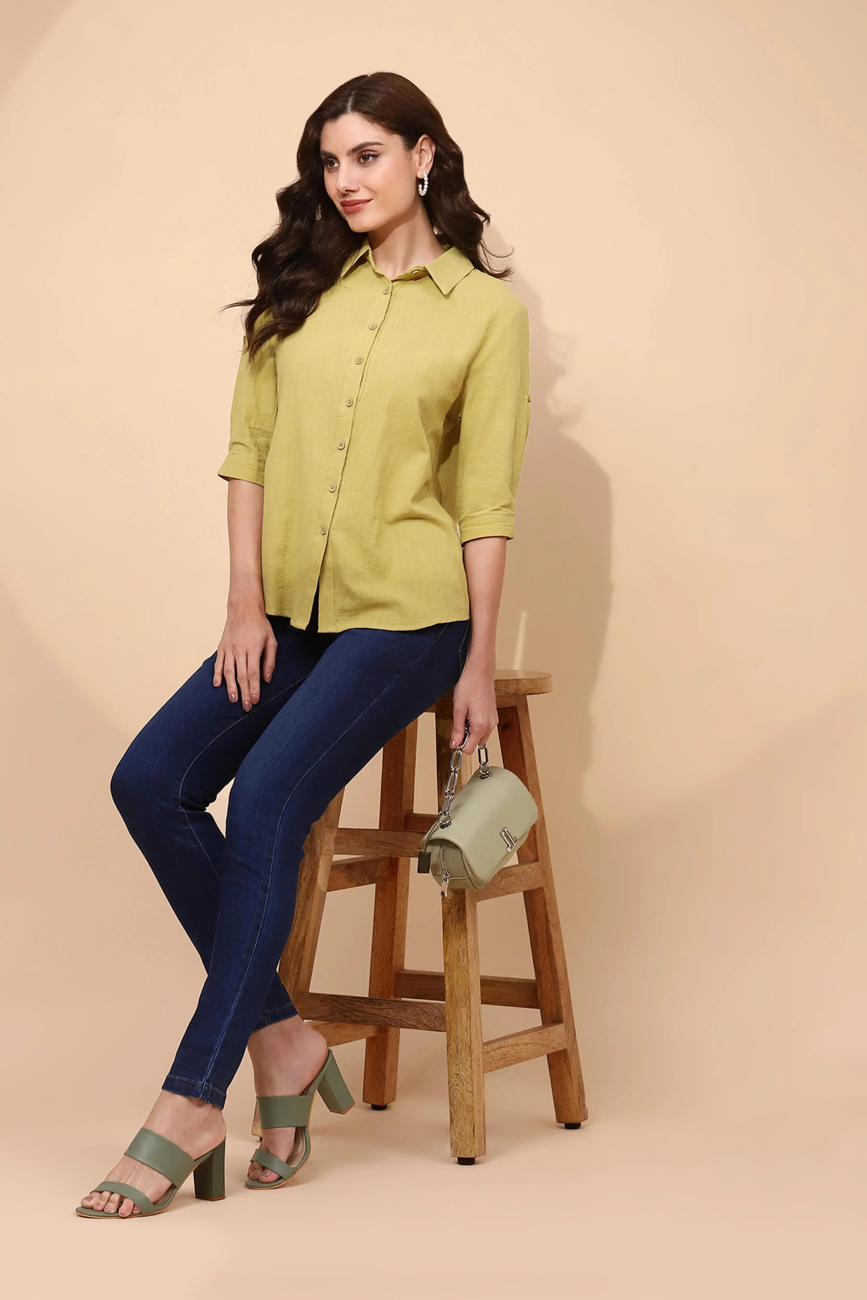 Light Olive Cotton Formal Shirt - Global Republic