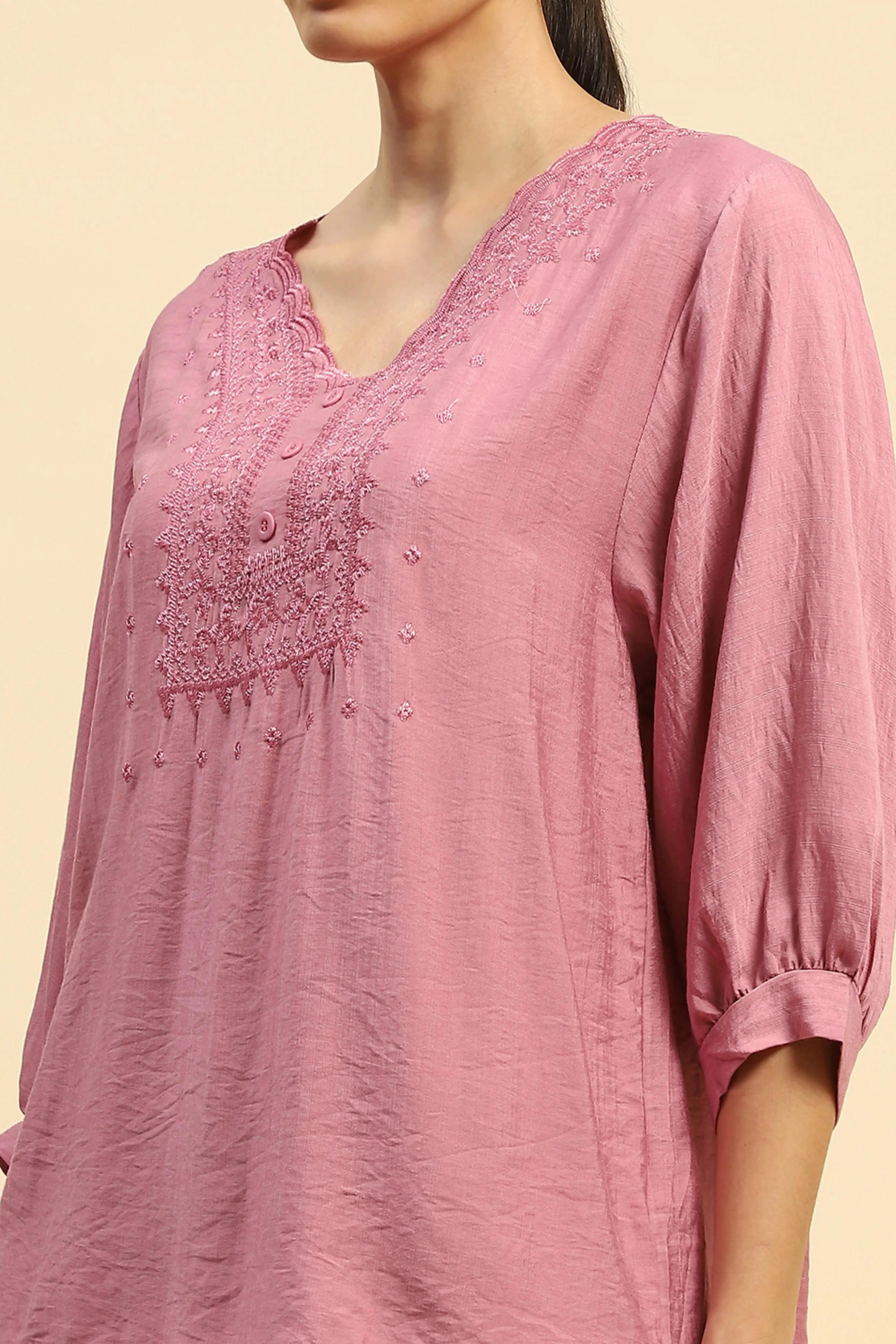 Dusty Pink Rayon Relaxed Fit Nightsuit - Global Republic
