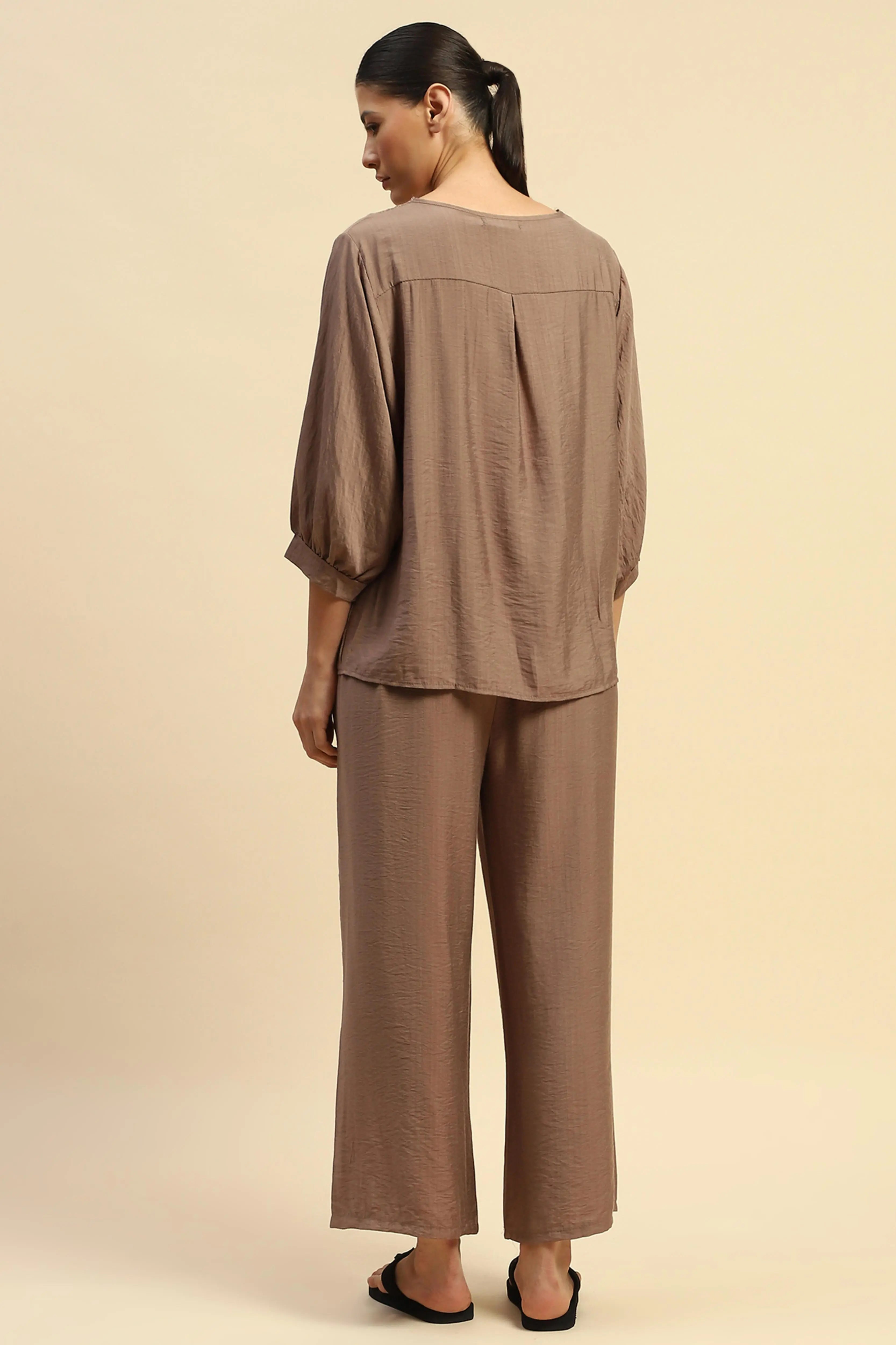 Coffee Rayon Relaxed Fit Night Suit For Women - Global Republic