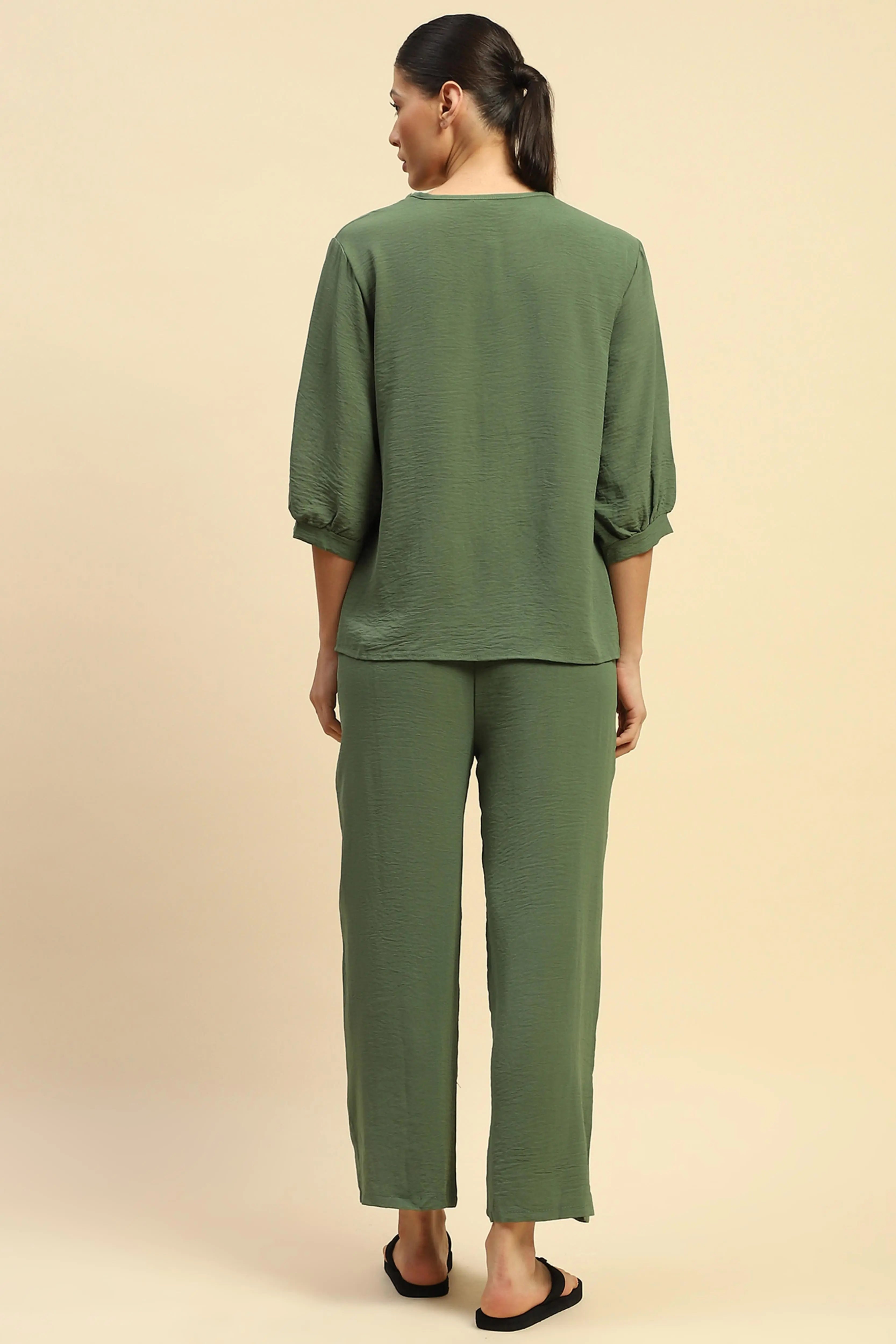 Green  Rayon Relaxed Fit Nightsuit - Global Republic