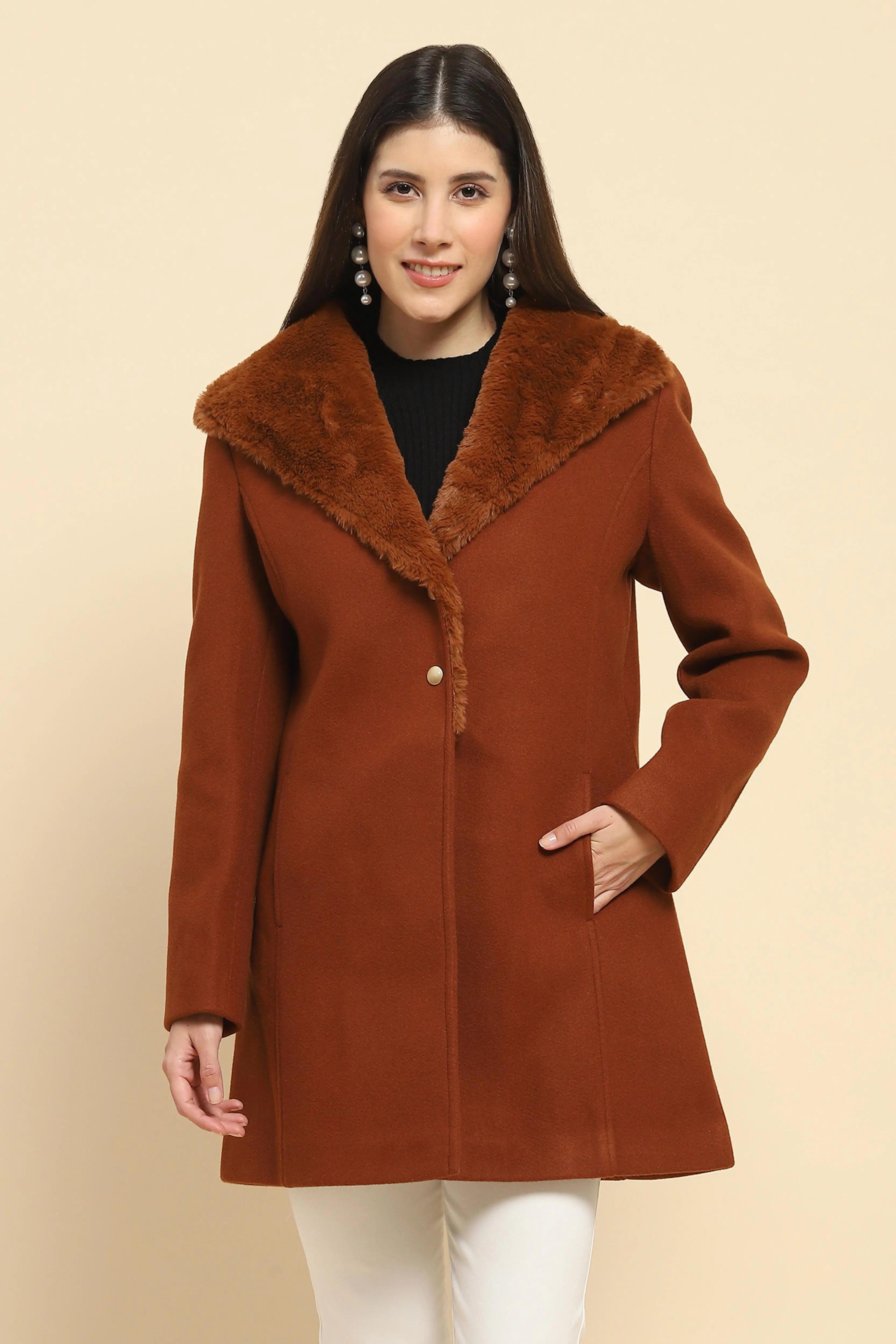 Brown  Long Coat For Winter - Global Republic