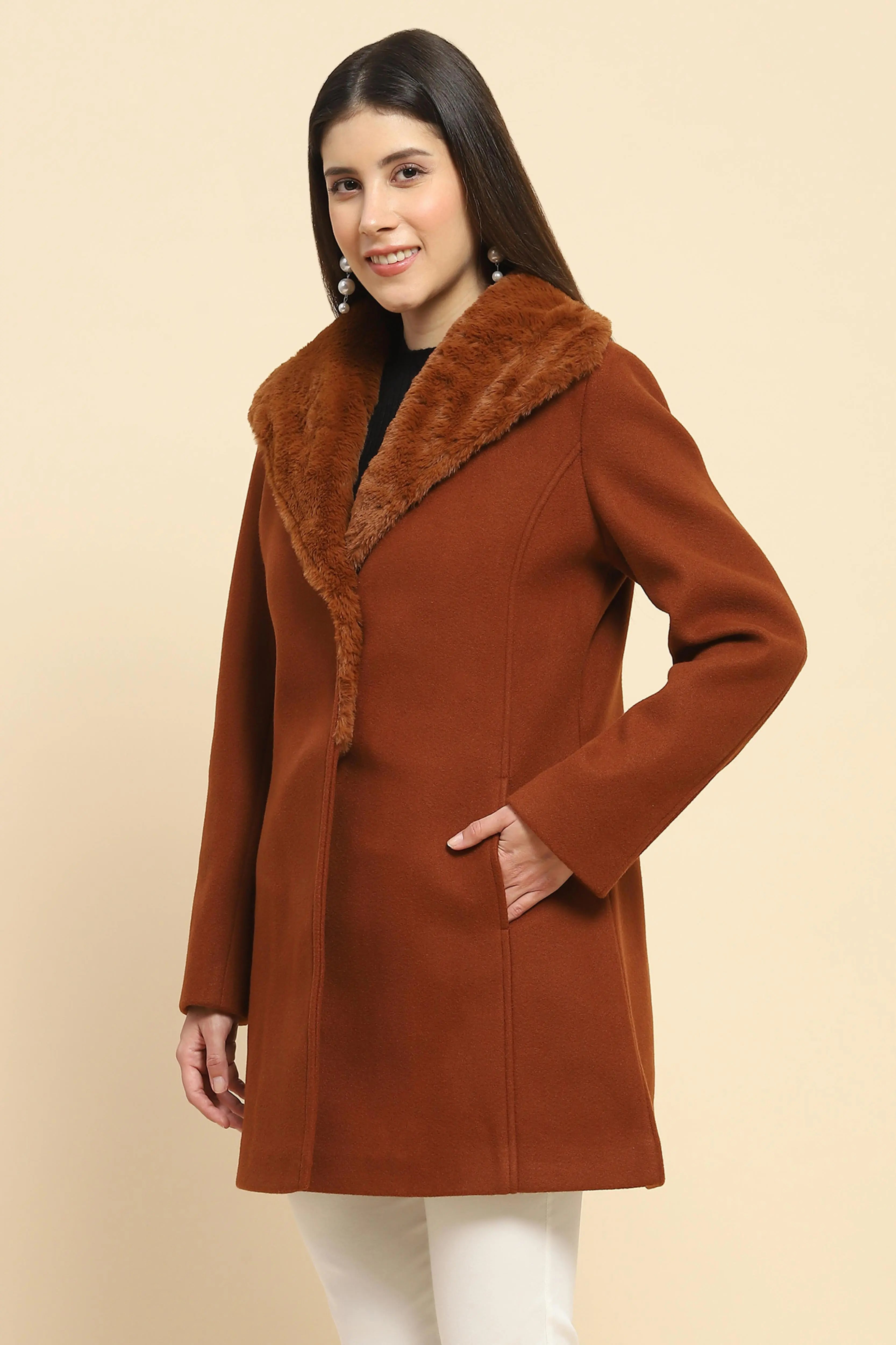 Brown  Long Coat For Winter - Global Republic