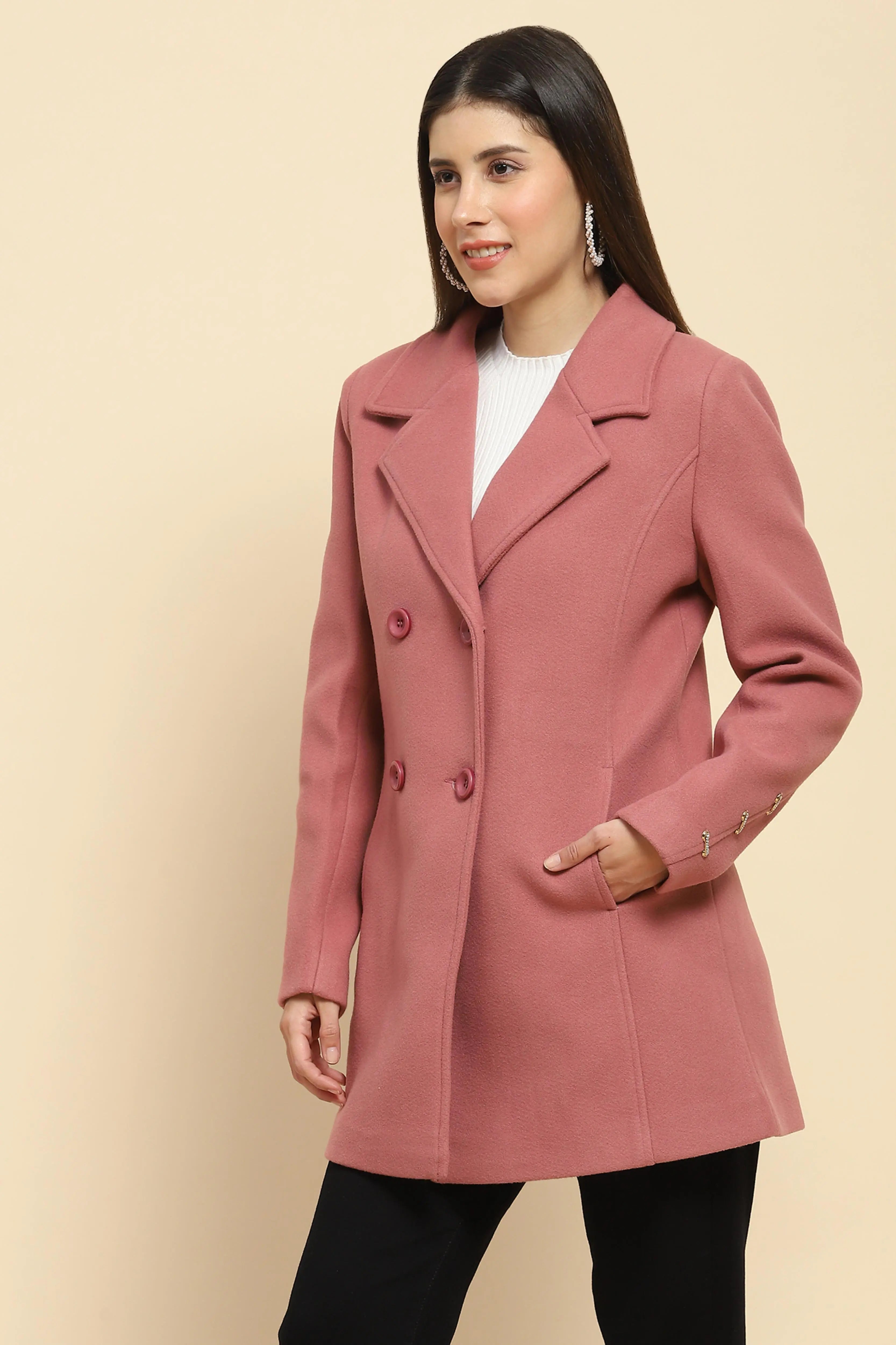 Pink  Long Coat For Winter - Global Republic