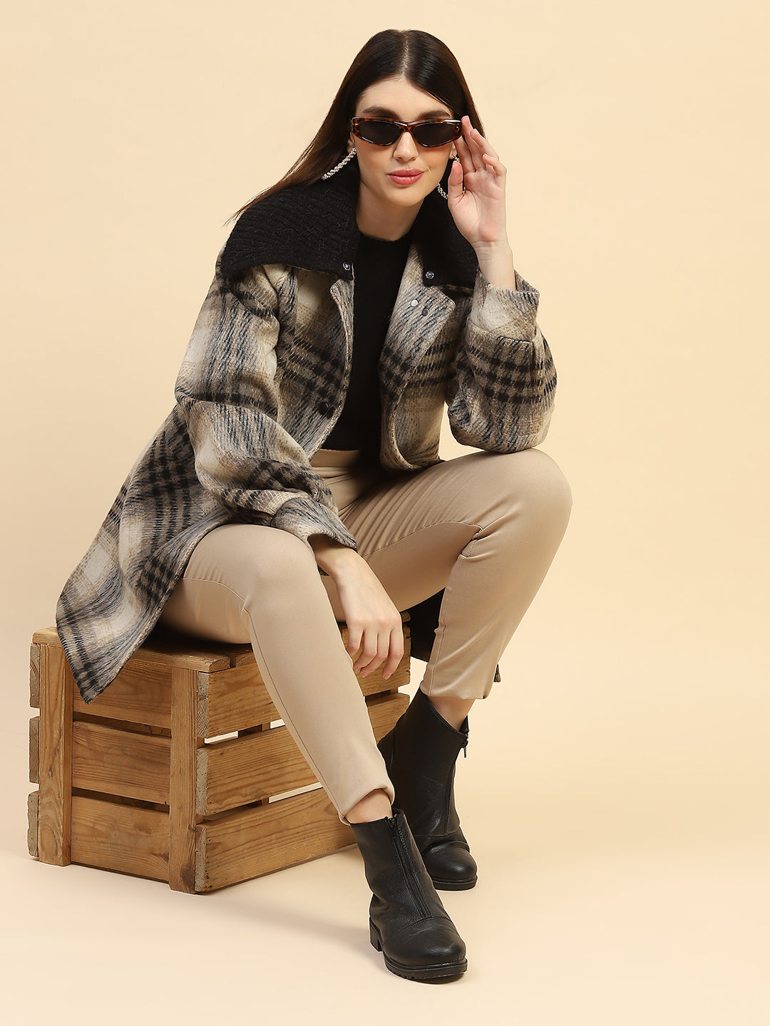 Grey Checkerd  Coat - Global Republic