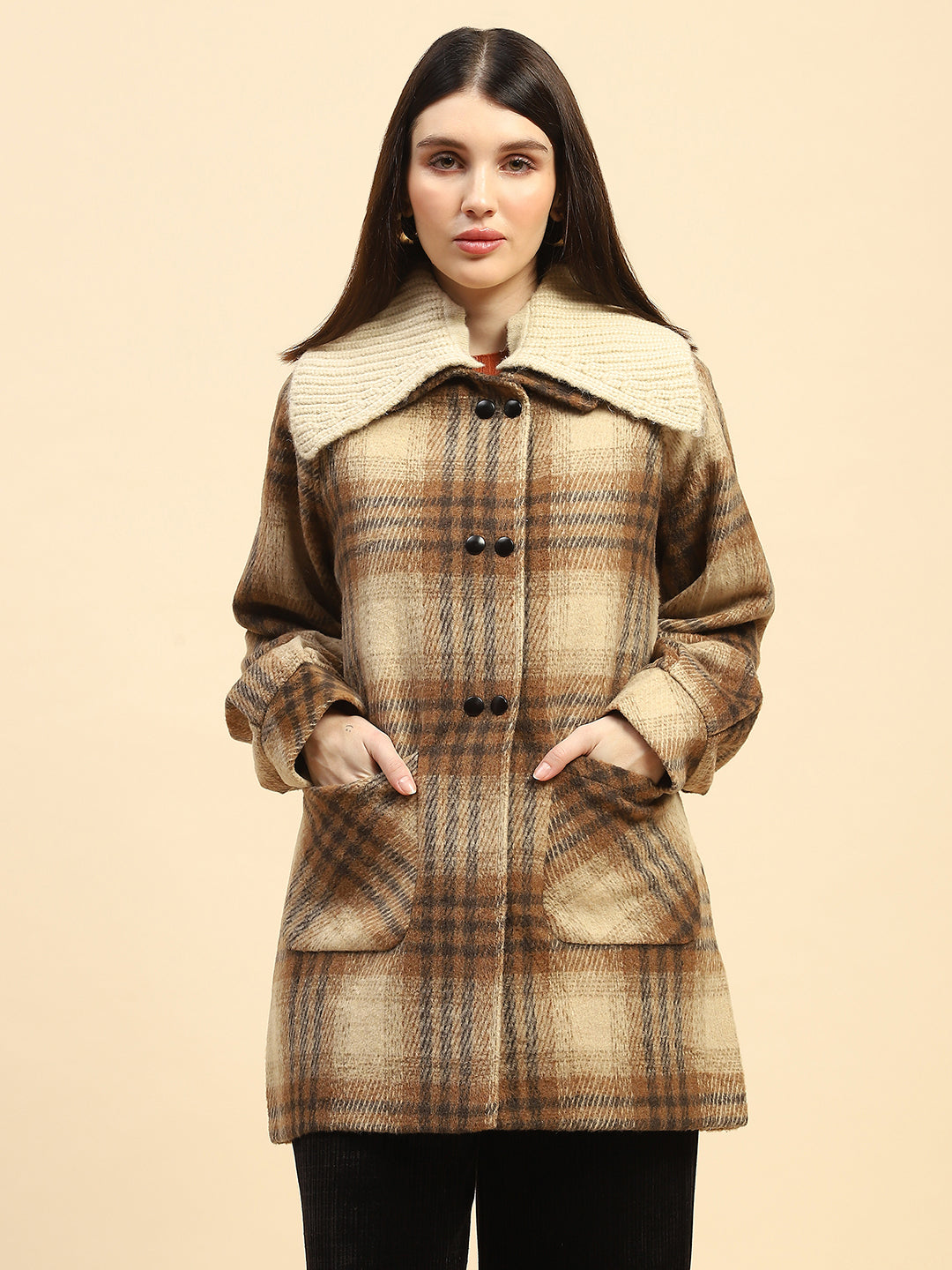 Brown Checkerd  Coat - Global Republic