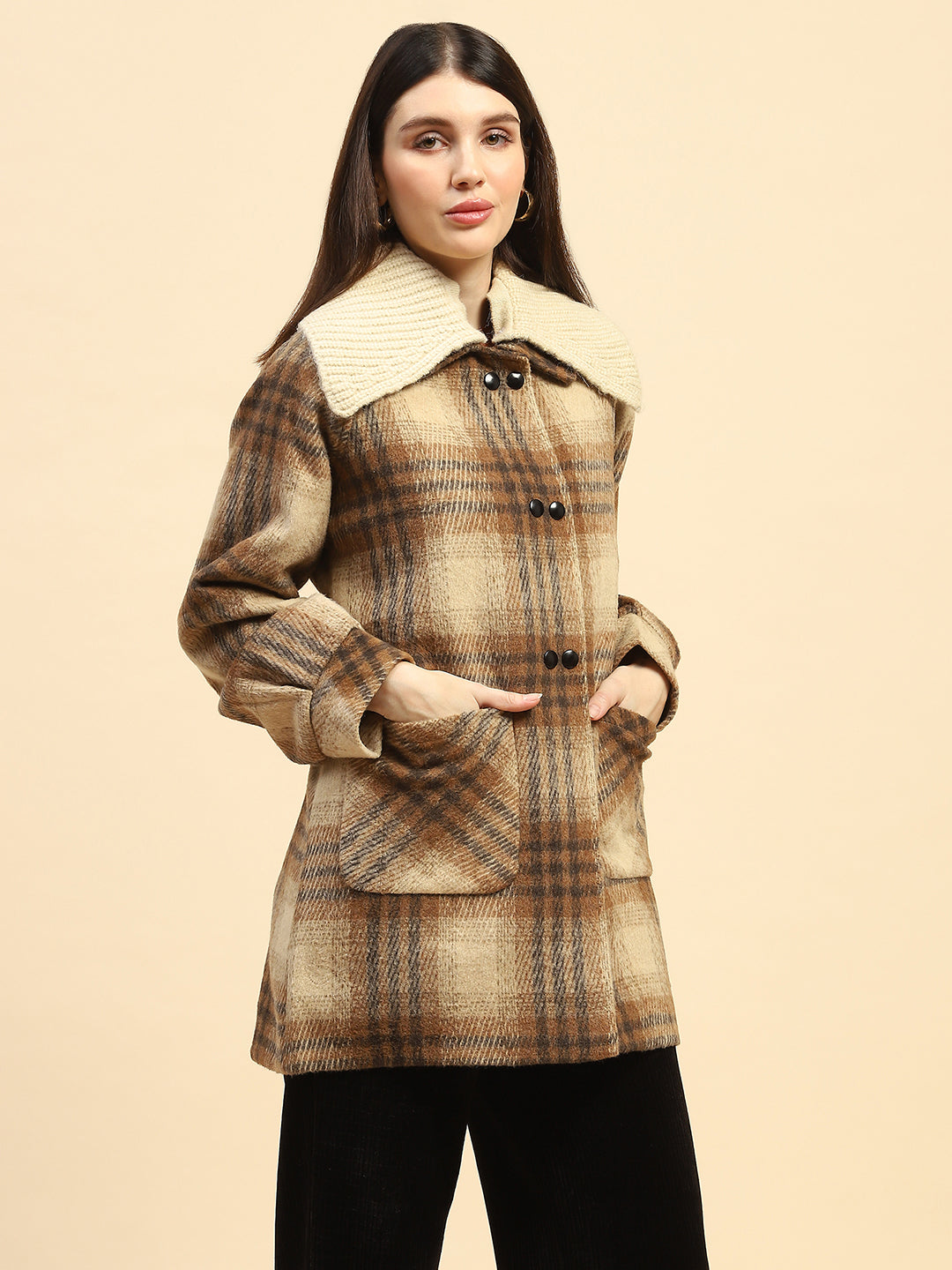 Brown Checkerd  Coat - Global Republic