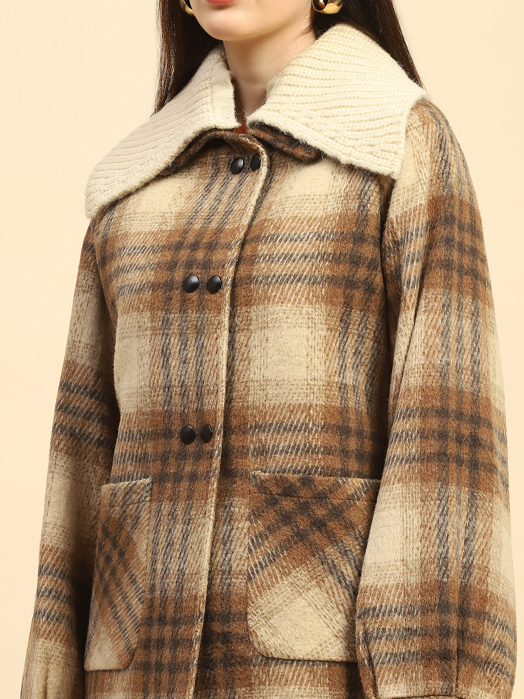 Brown Checkerd  Coat - Global Republic