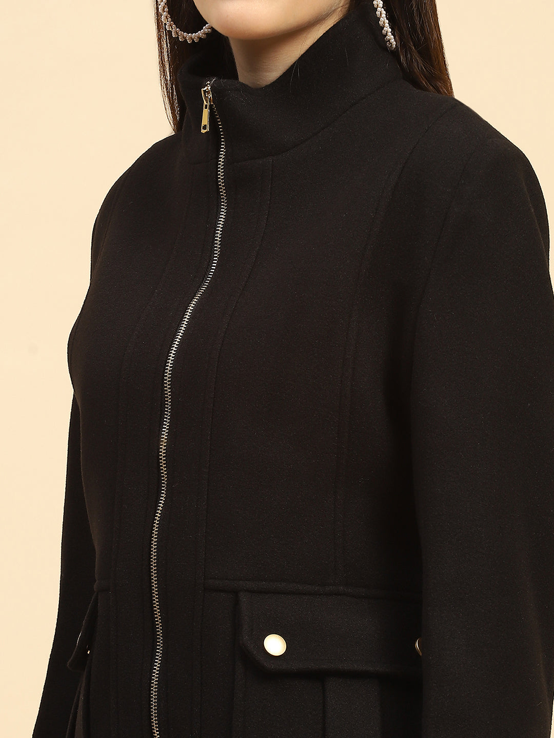 Black Solid  Relaxed Fit Jacket - Global Republic