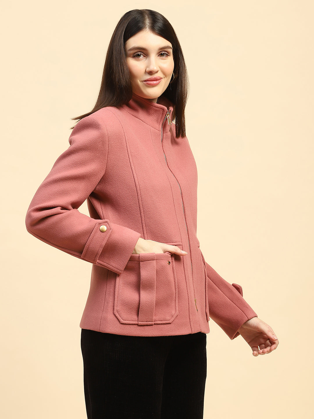 Pink Solid  Jacket - Global Republic