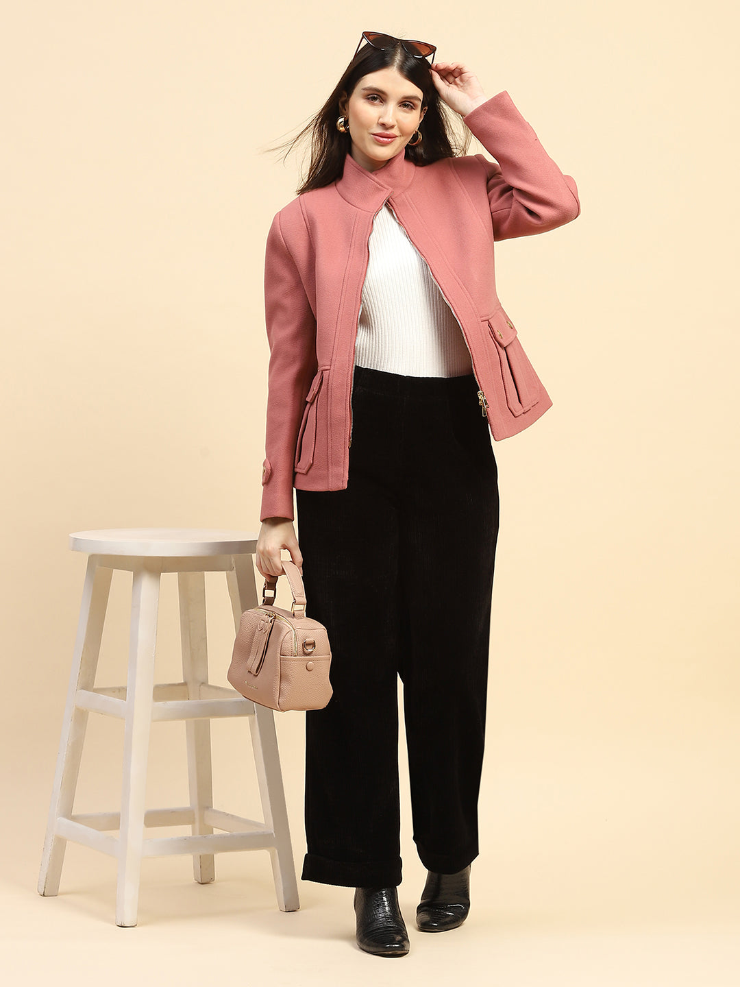 Pink Solid  Jacket - Global Republic