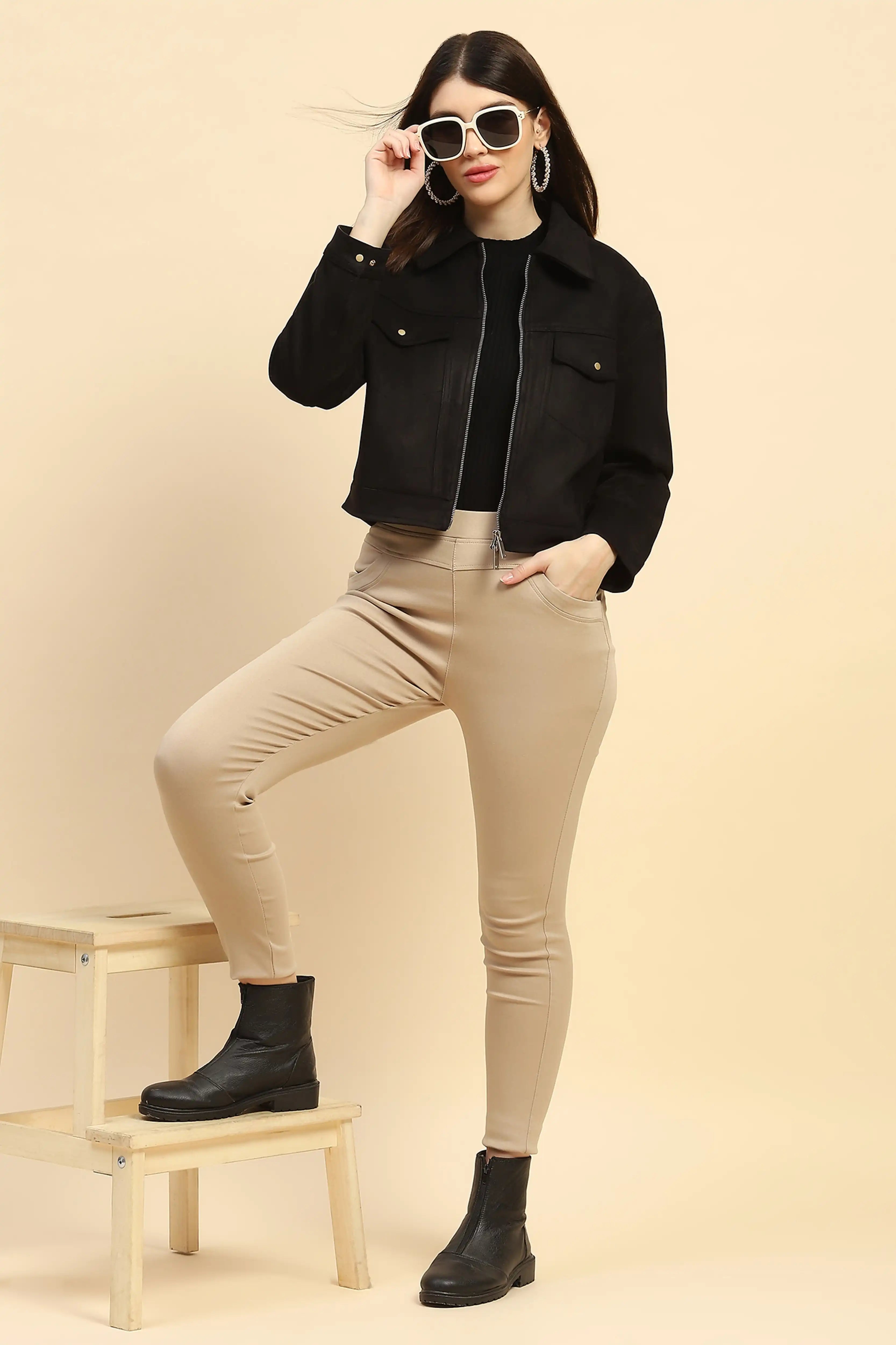 Black Solid Suede Relaxed Fit Jacket