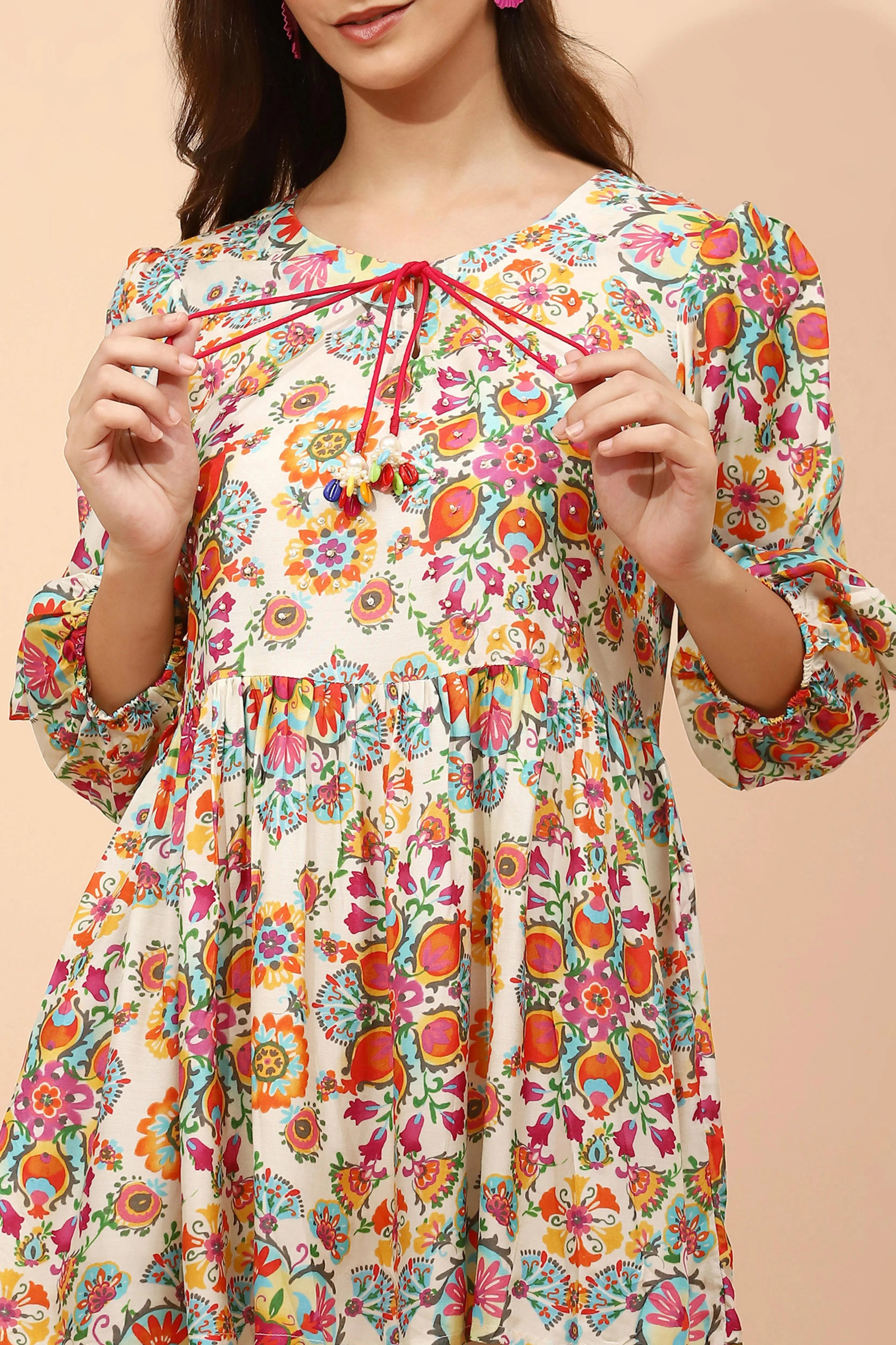 Multicolor Floral Printed Muslin Tunic - Global Republic