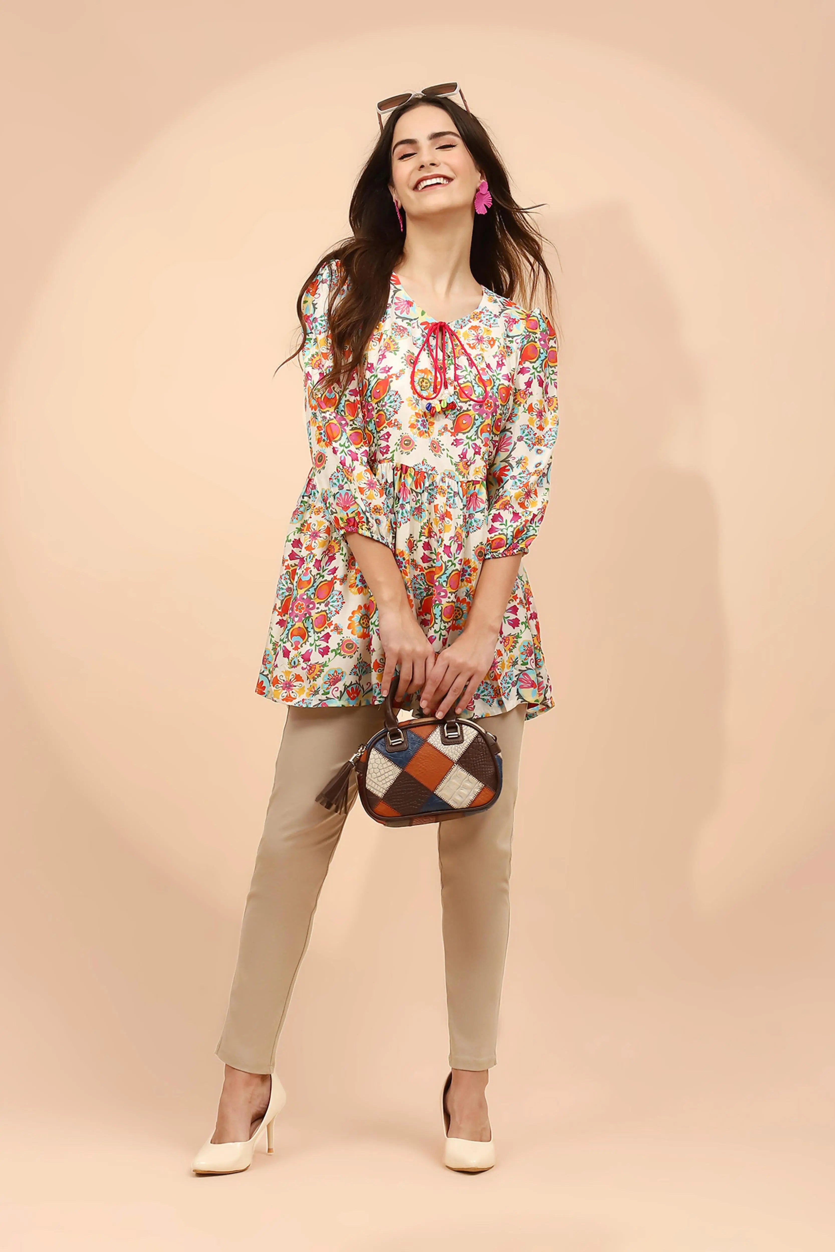 Multicolor Floral Printed Muslin Tunic - Global Republic