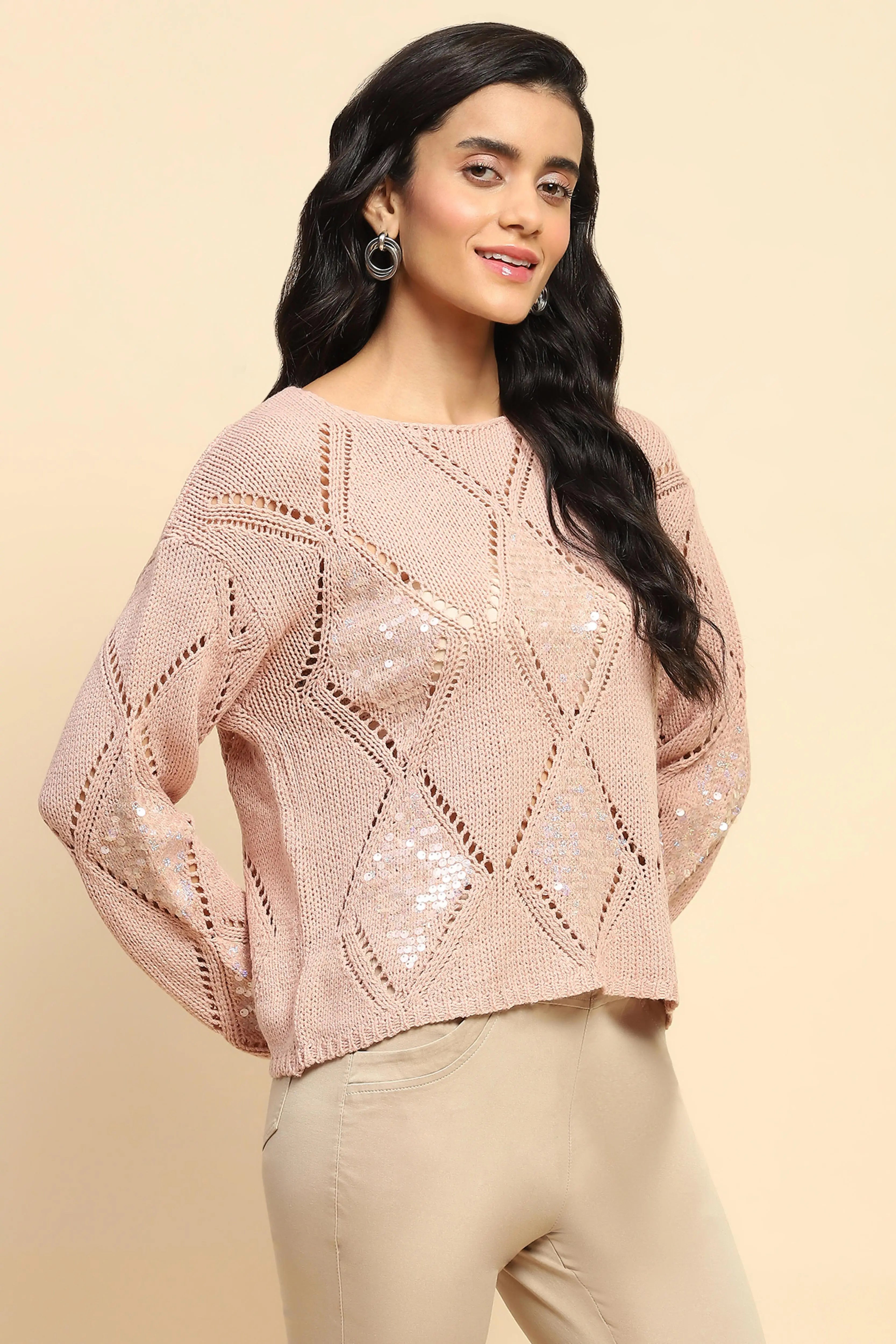 Dusty Pink Acrylic Relaxed Fit Pullover - Global Republic