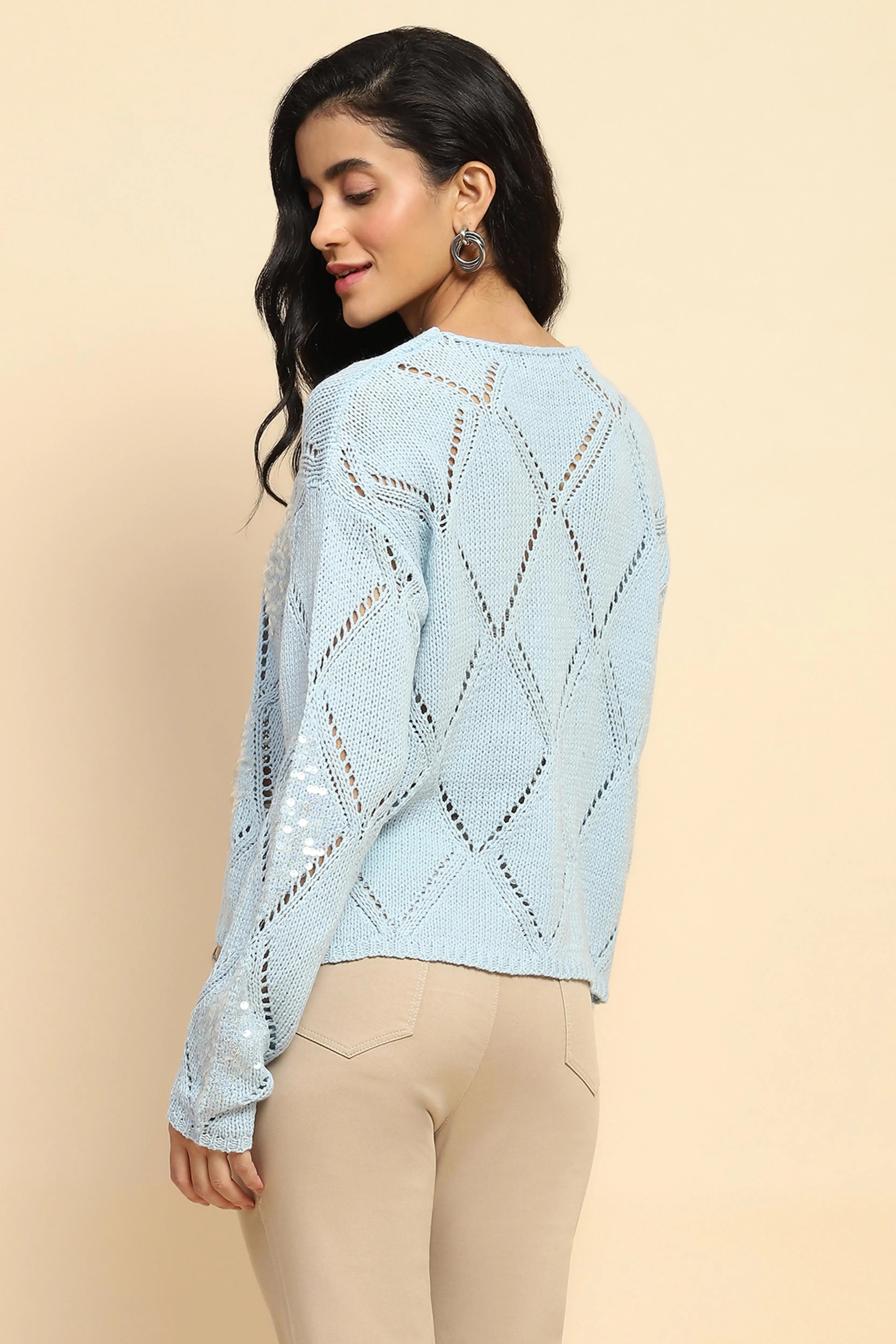 Blue Acrylic Relaxed Fit Winter Pullover - Global Republic