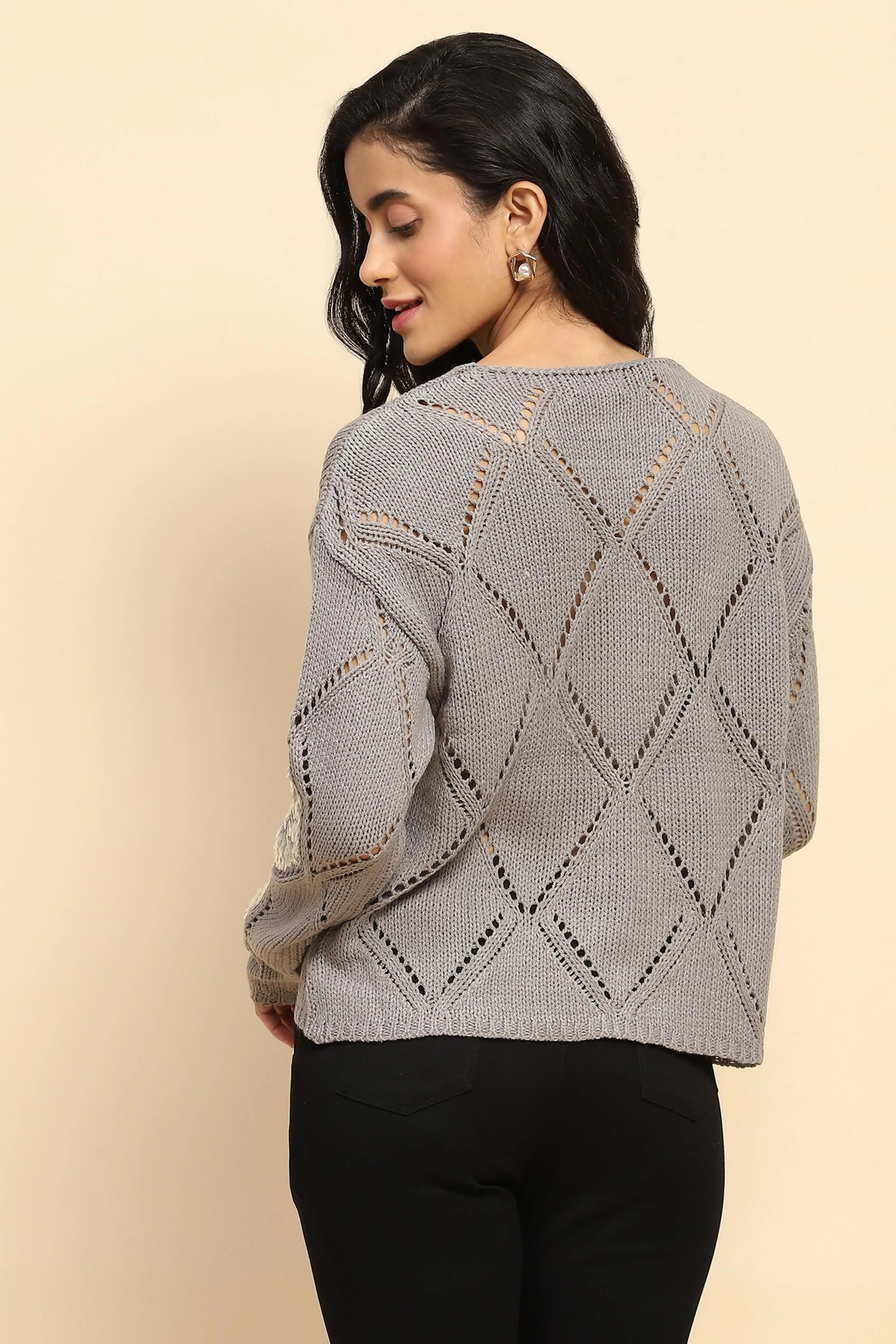 Grey Acrylic Relaxed Fit Pullover - Global Republic