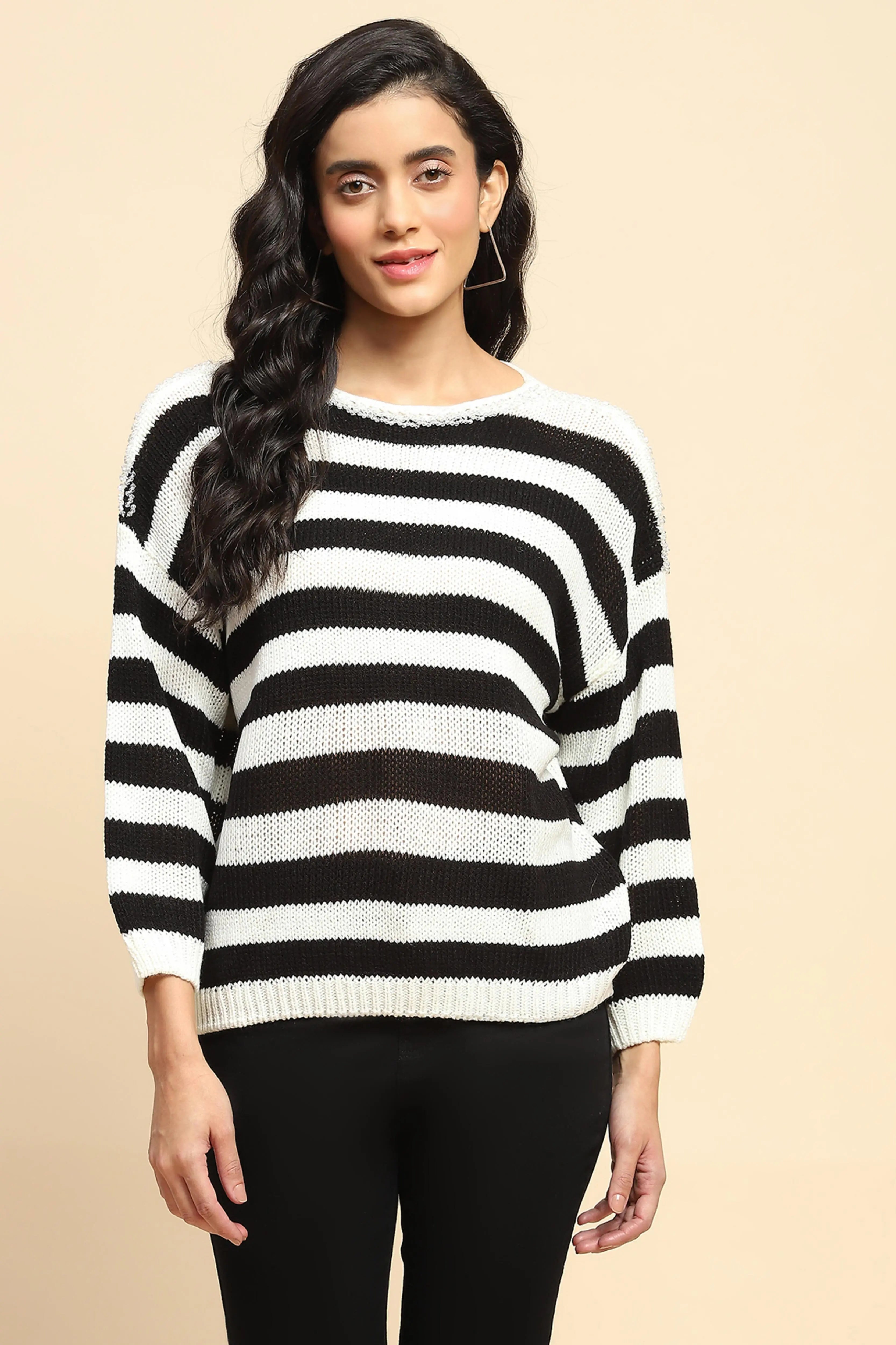 Black Acrylic Relaxed Fit Pullover - Global Republic