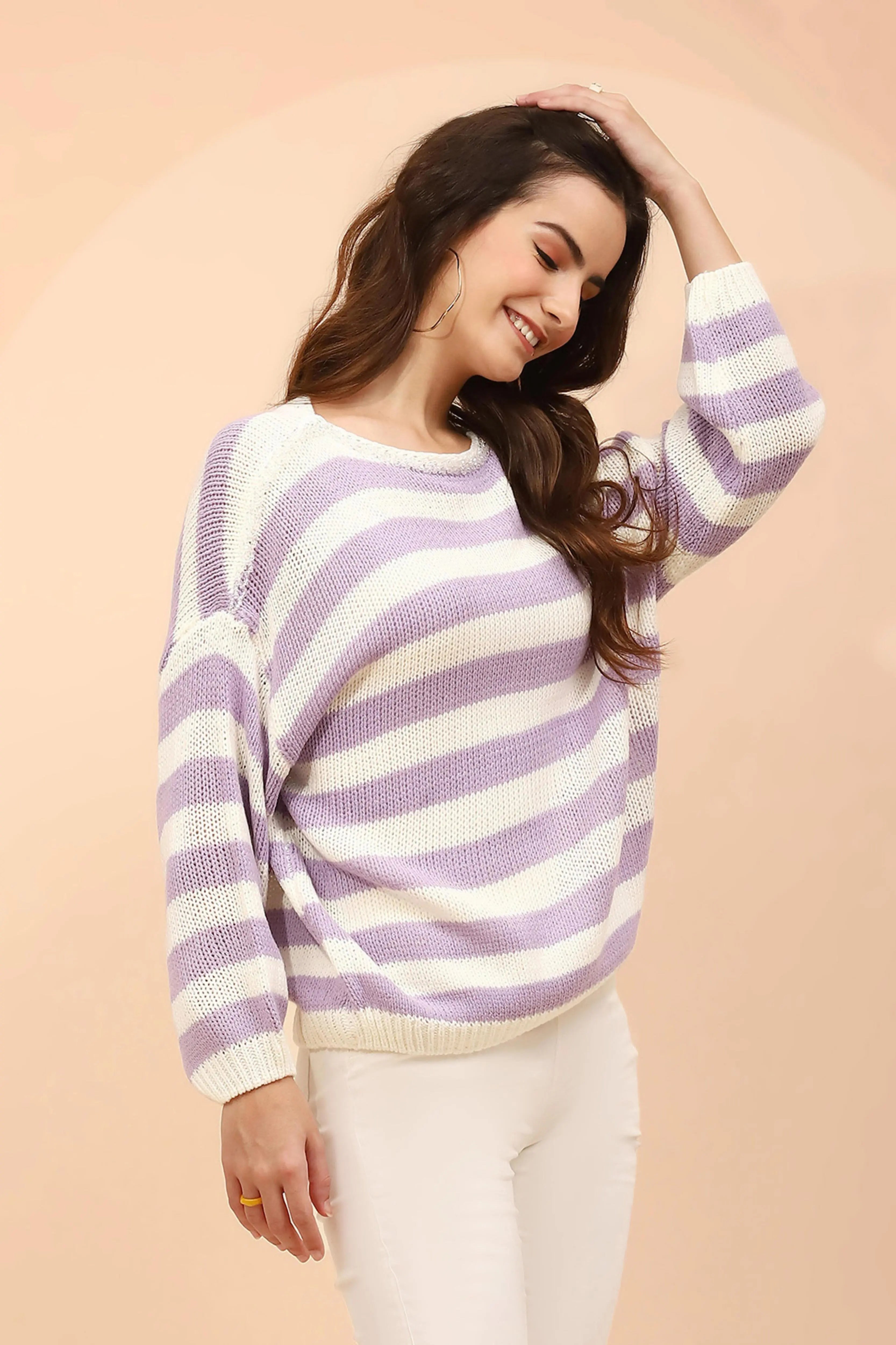 Purple Acrylic Loose Winter Pullover - Global Republic