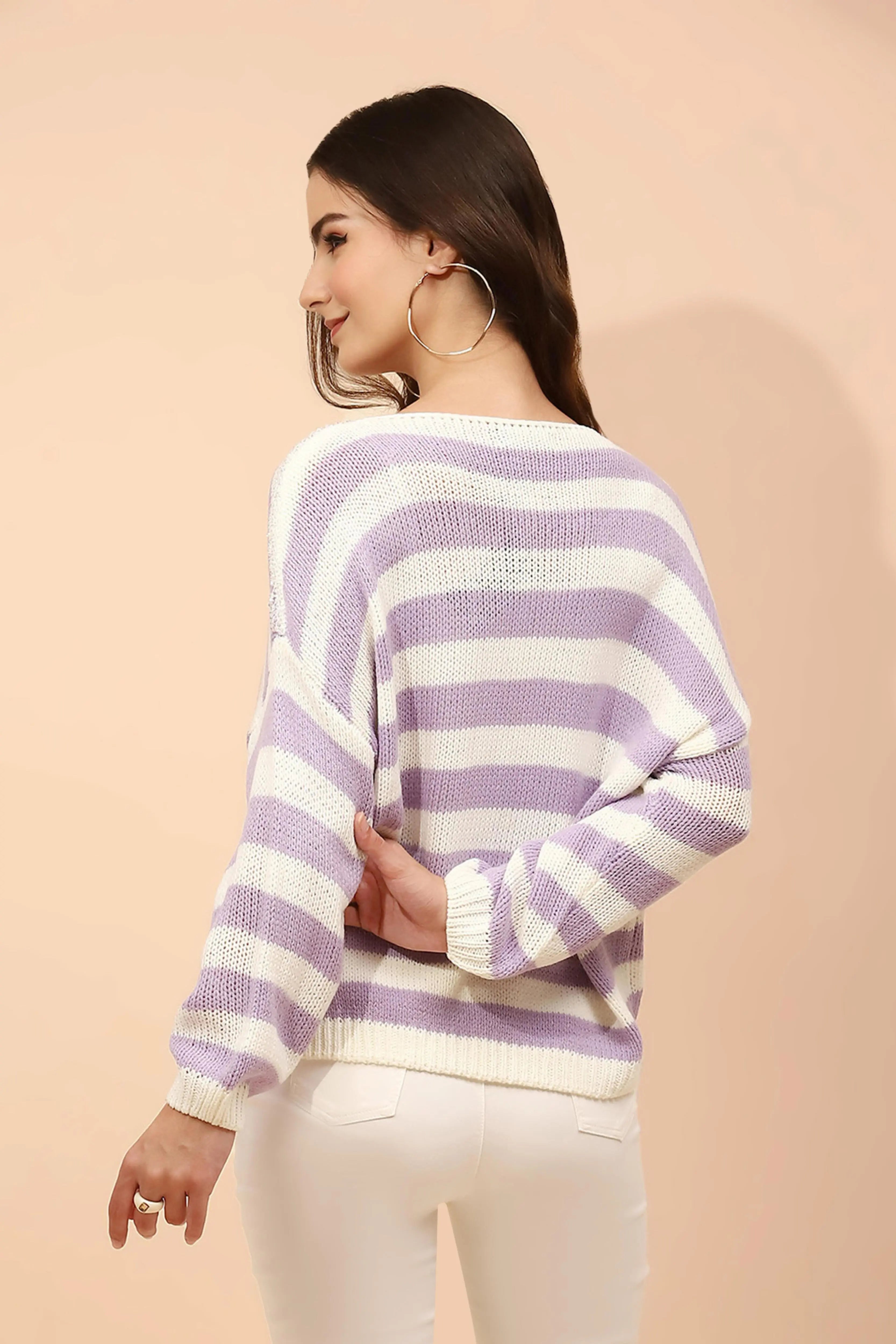 Purple Acrylic Loose Winter Pullover - Global Republic
