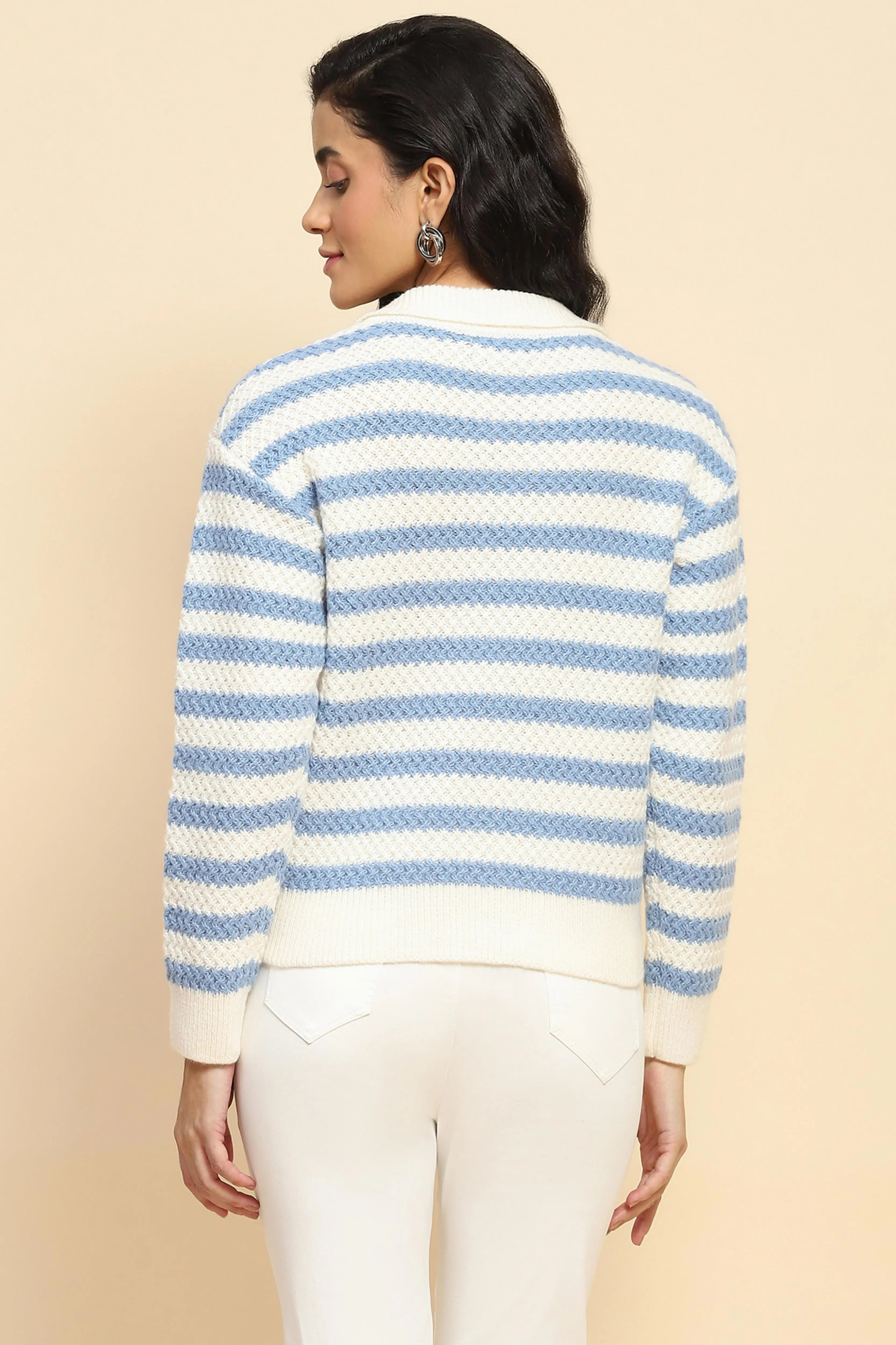 Blue Wool Blend Striped Pullover - Global Republic