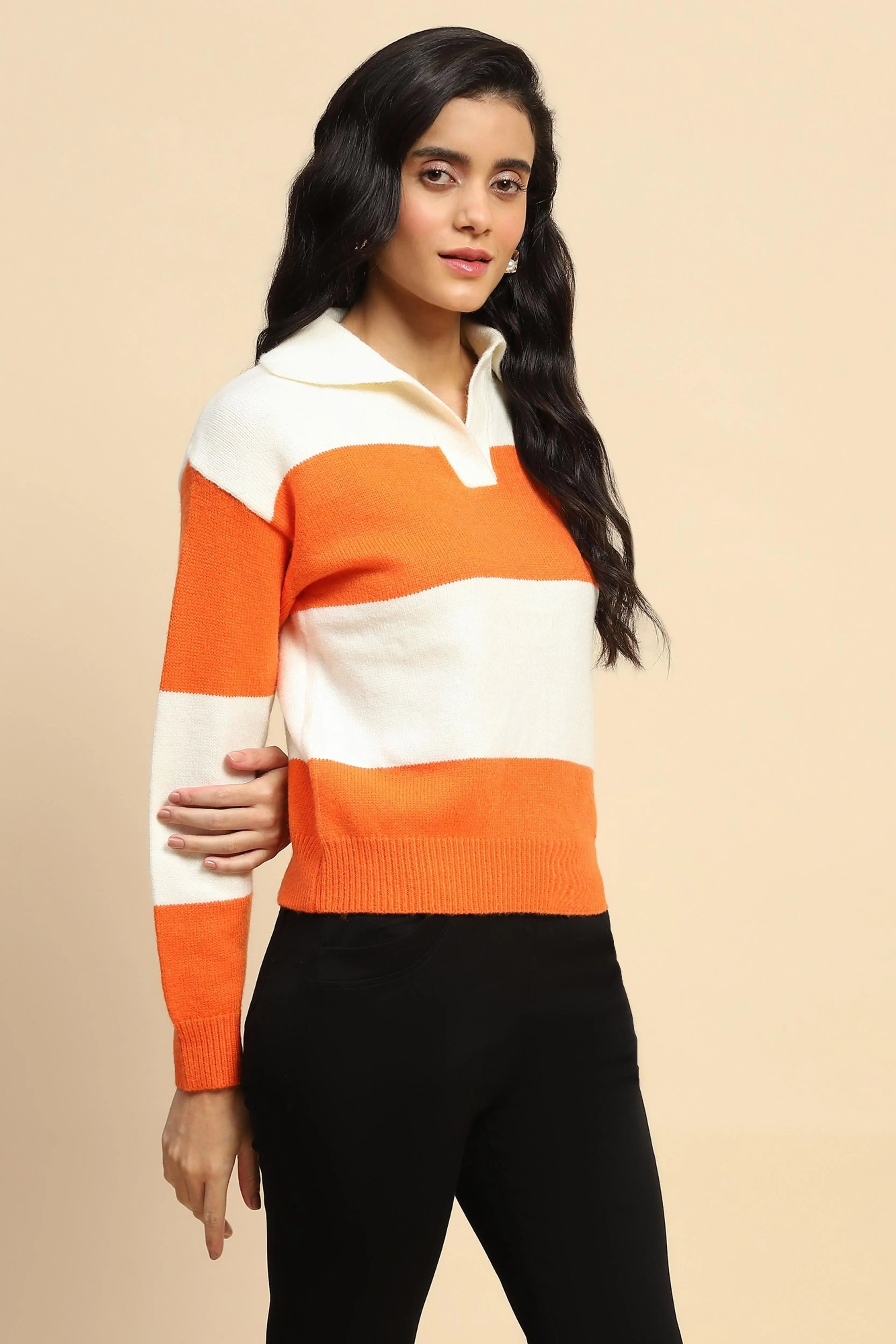 Orange Wool Blend Winter Pullover - Global Republic