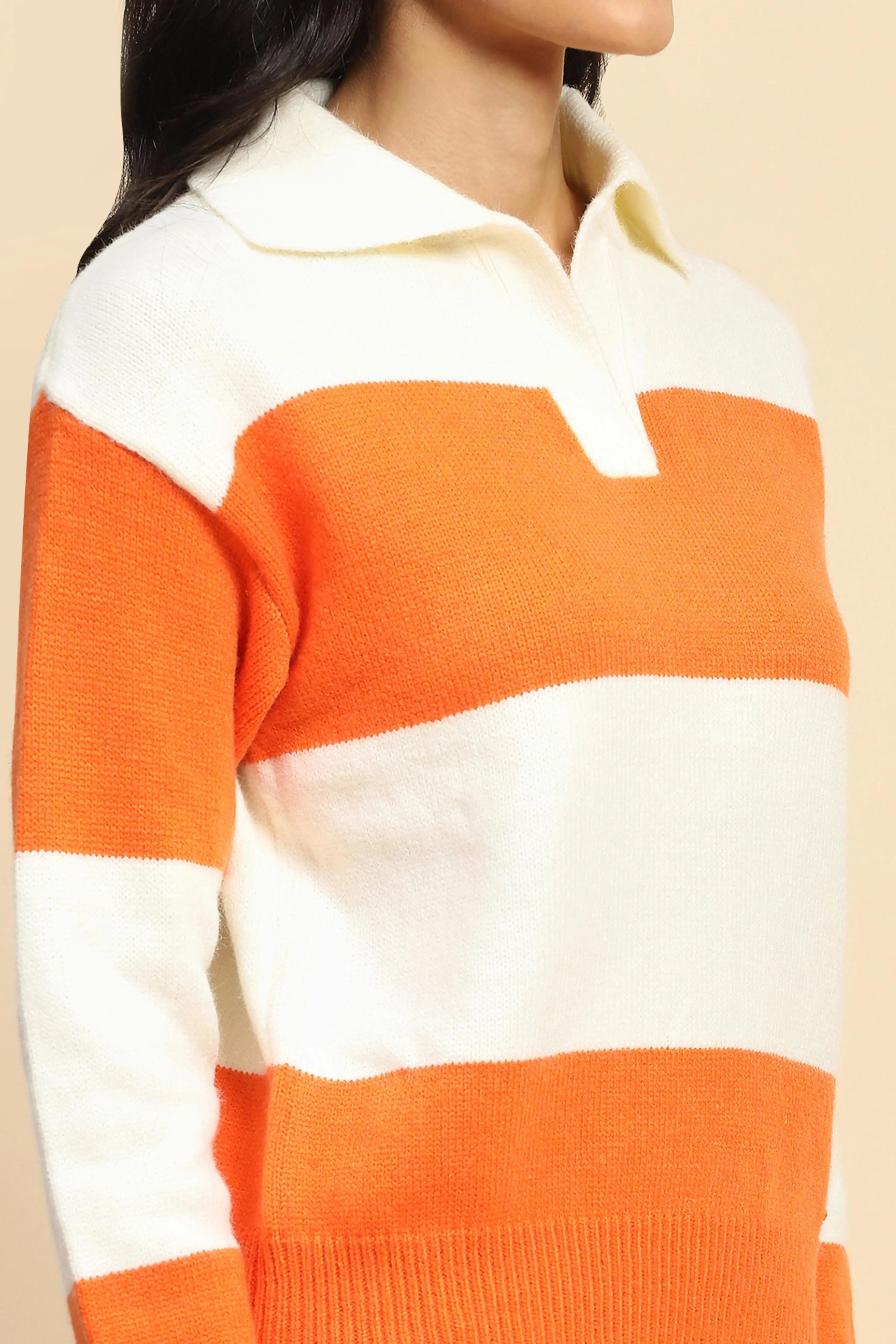 Orange Wool Blend Winter Pullover - Global Republic