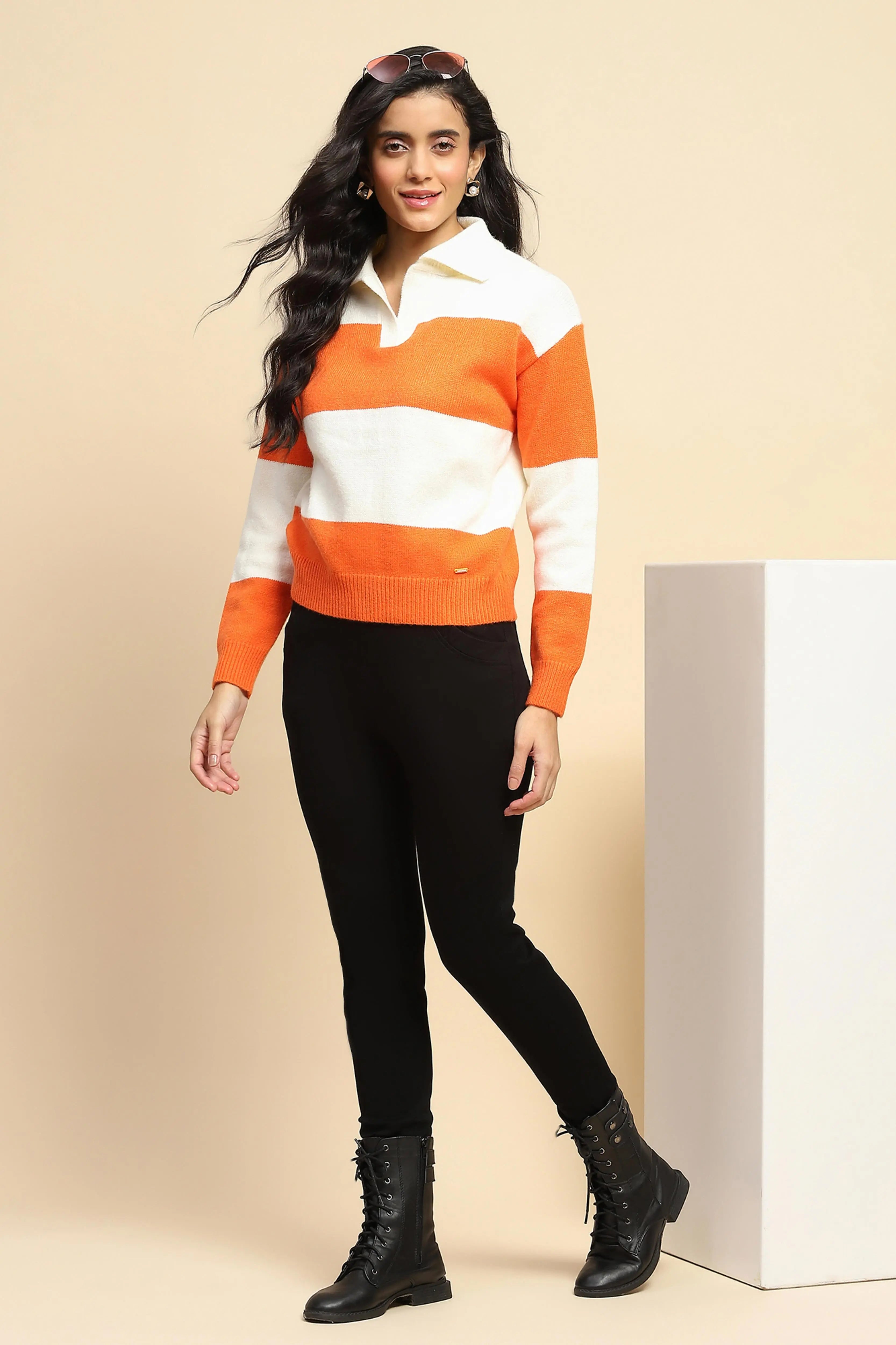 Orange Wool Blend Winter Pullover - Global Republic